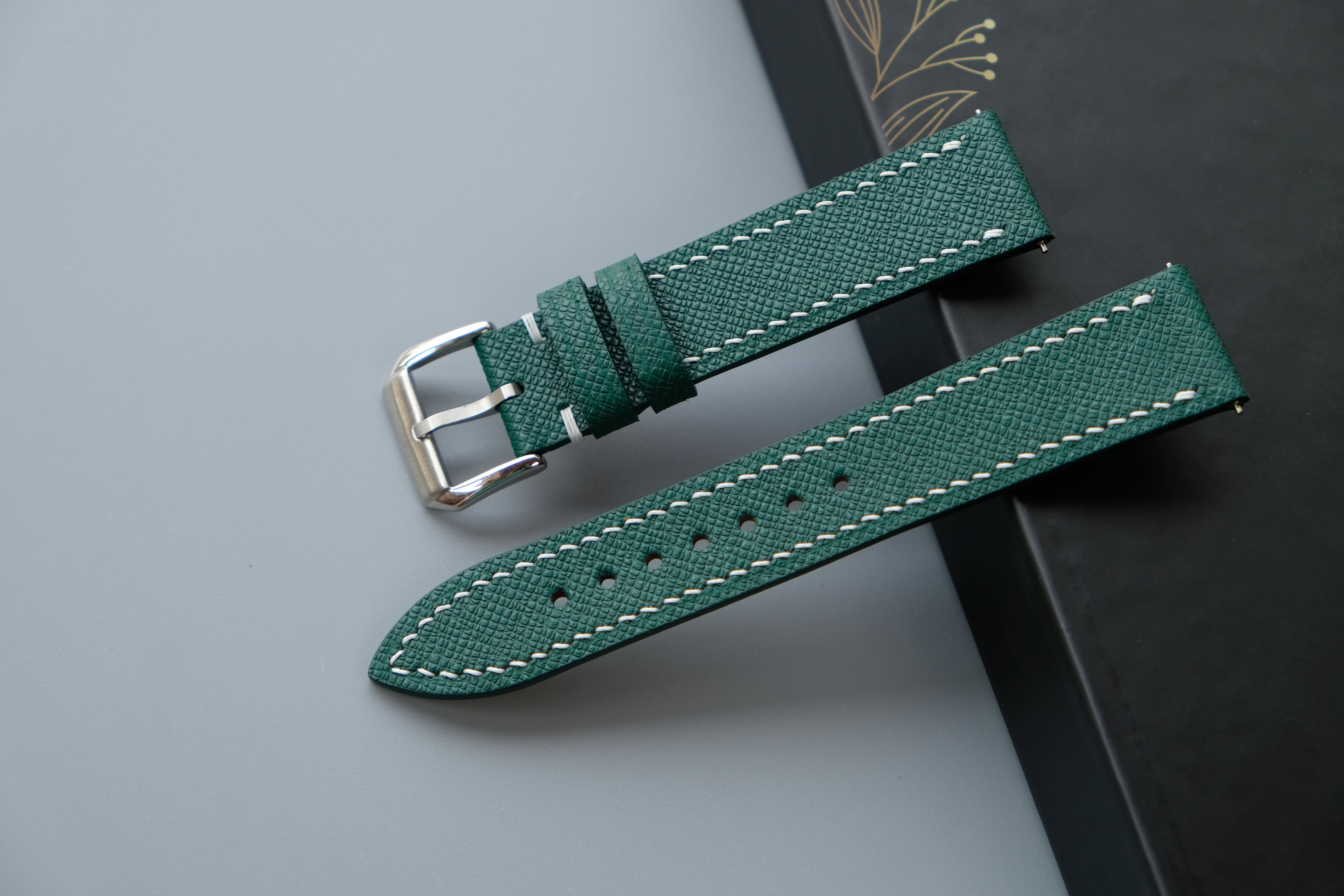 Green Taiga Leather Watch Strap – Custom Sizes 10mm to 26mm