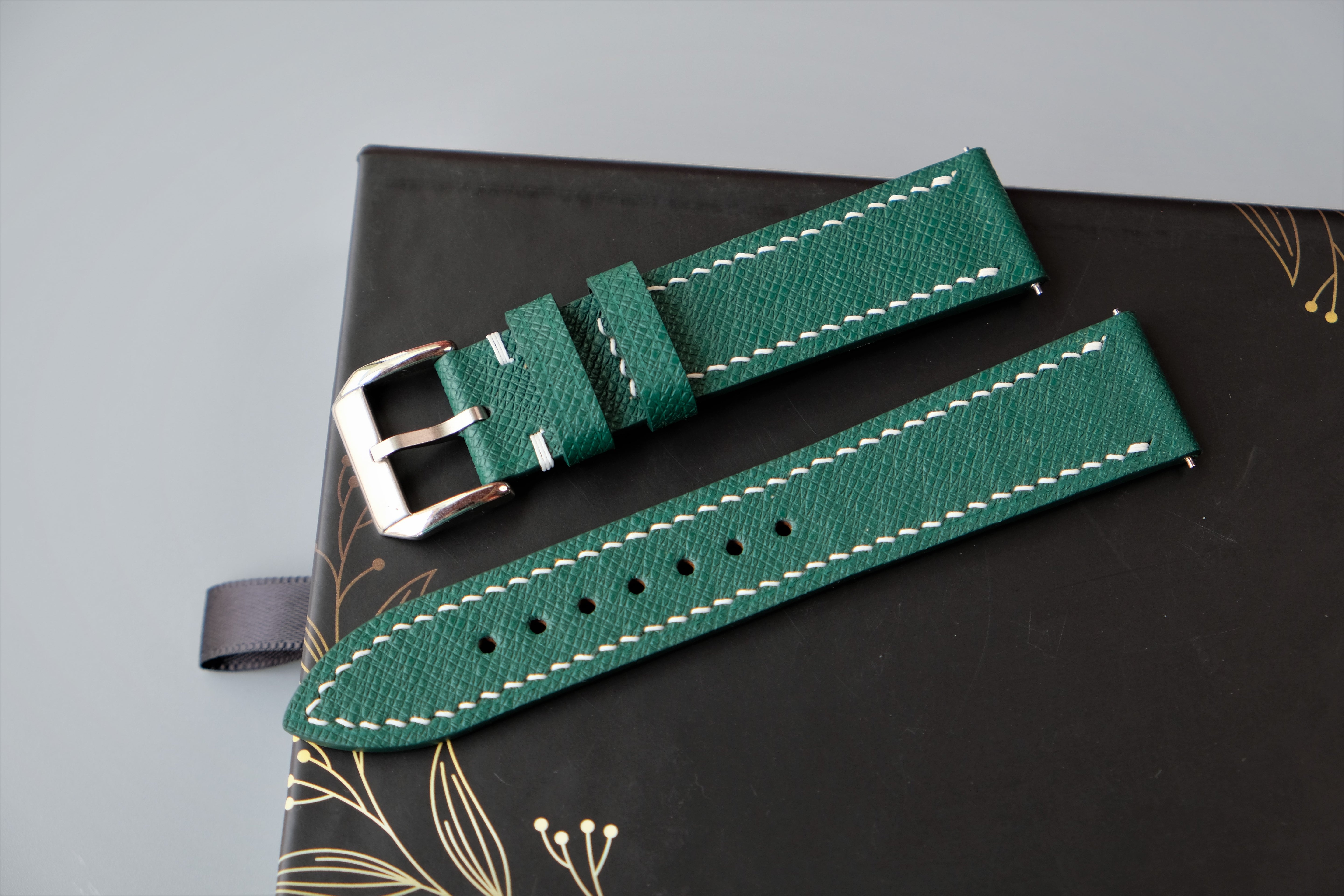 Green Taiga Leather Watch Strap – Custom Sizes 10mm to 26mm