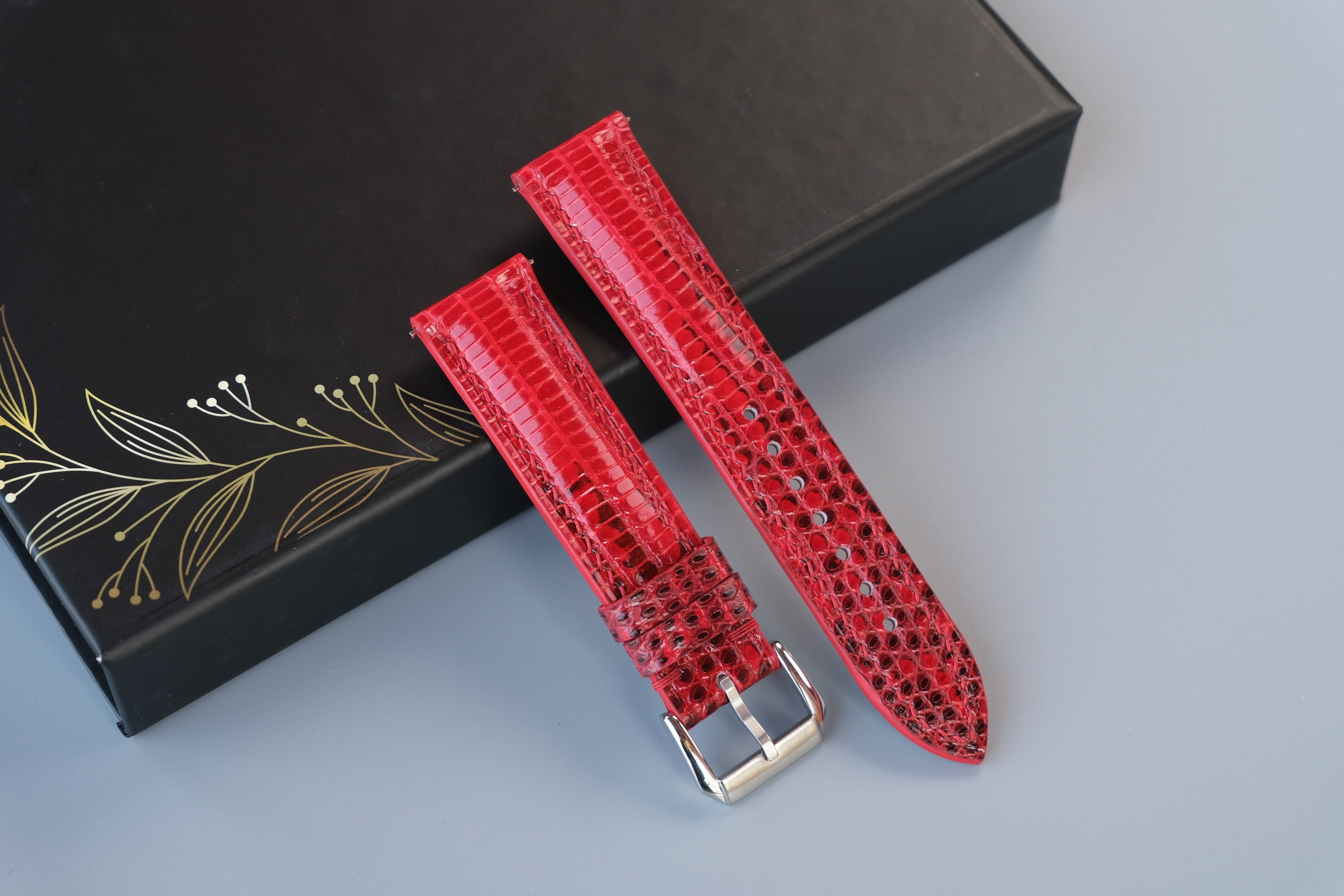 RED Lizard Leather Watch Strap