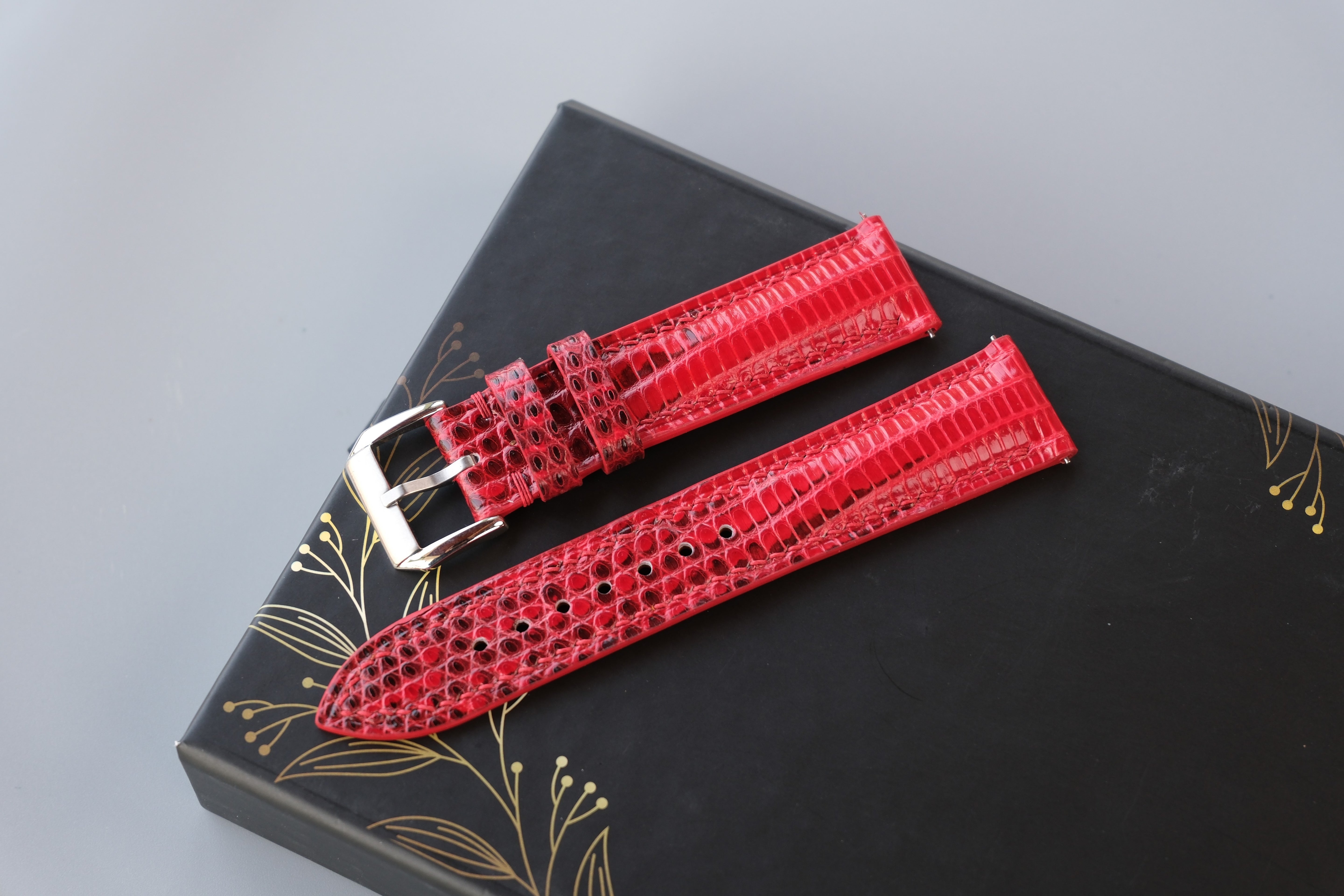 RED Lizard Leather Watch Strap