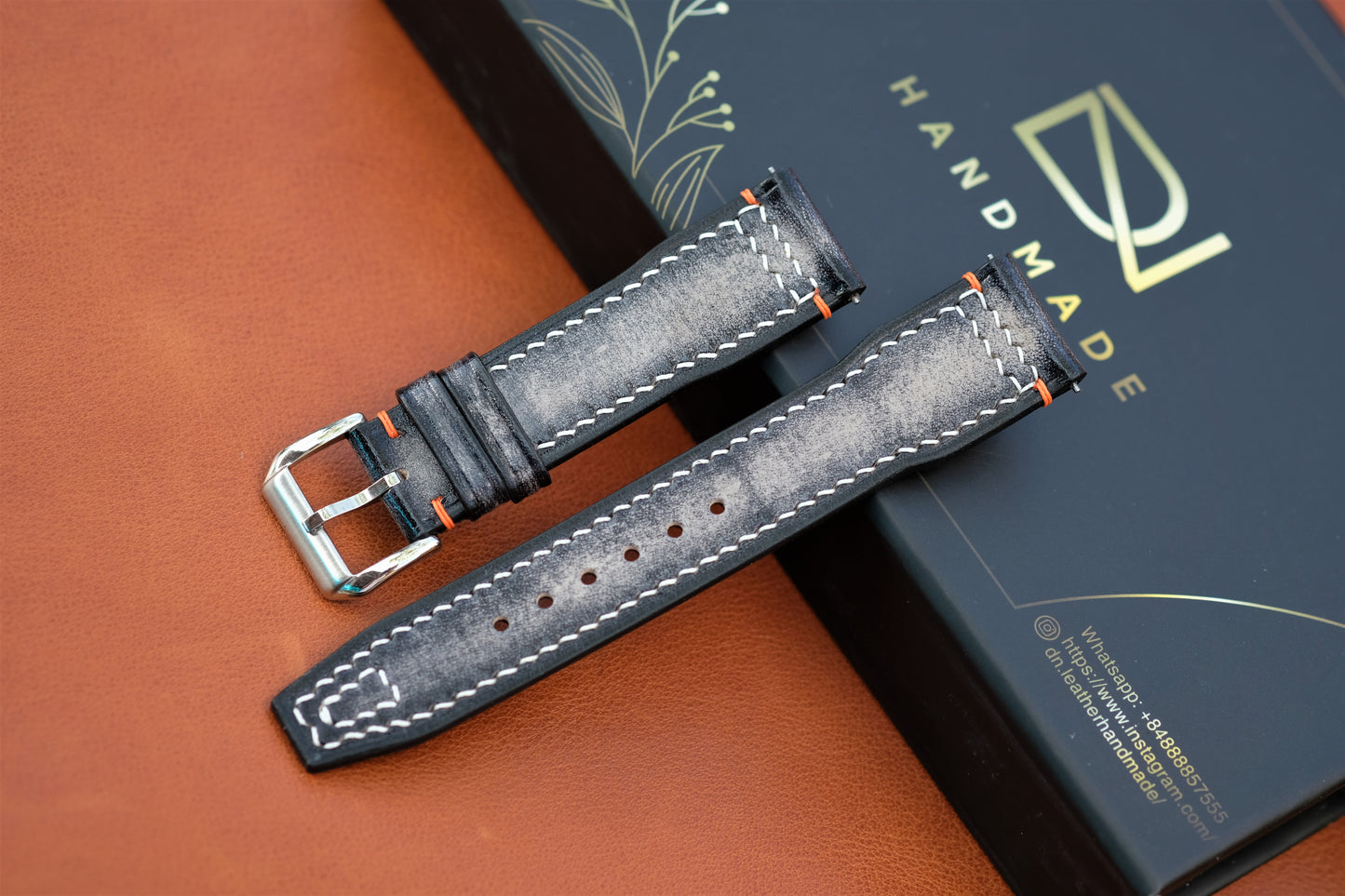 Gray Veg-Tan Leather Watch Strap