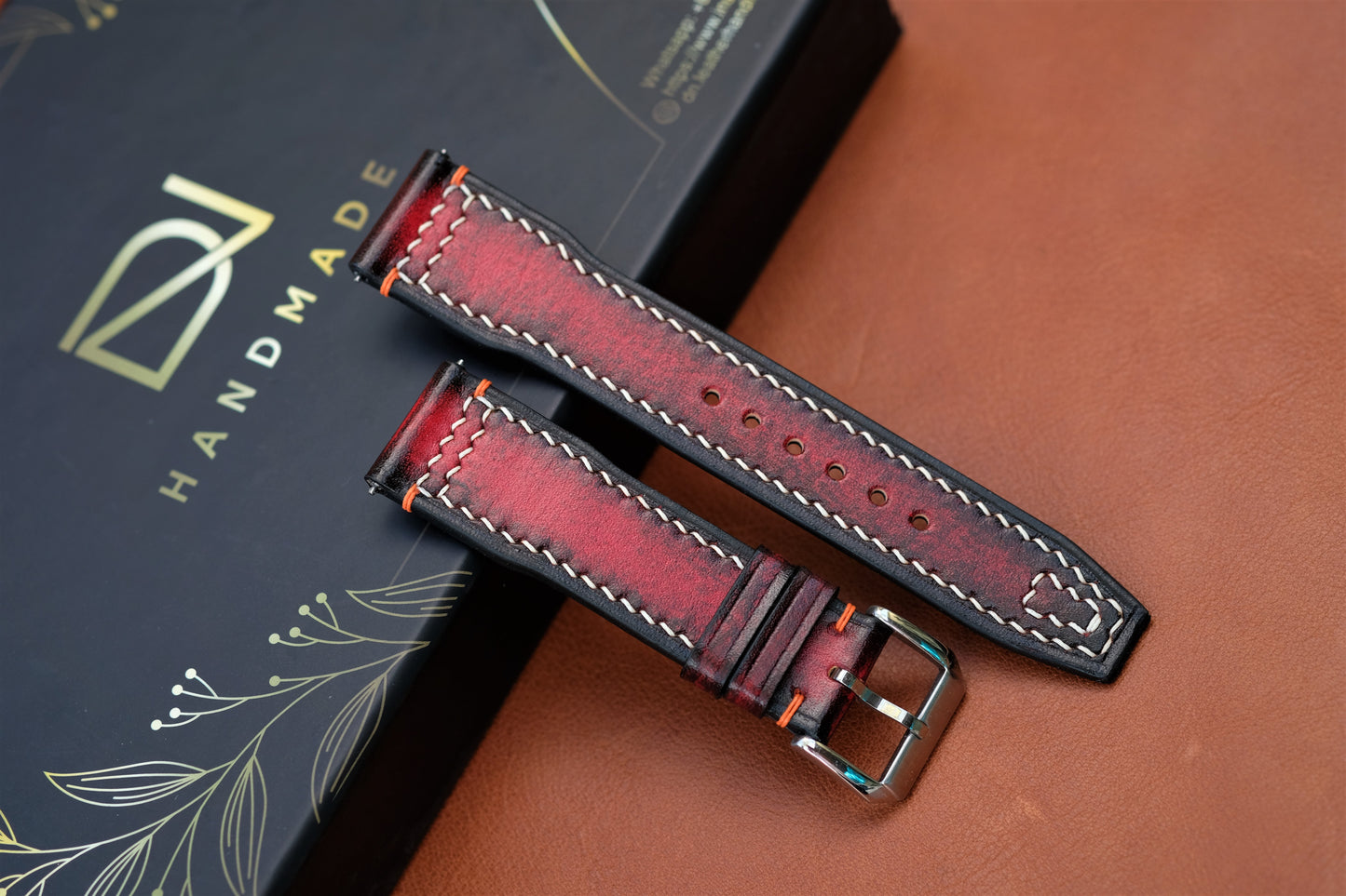 Red Veg-Tan Leather Watch Strap