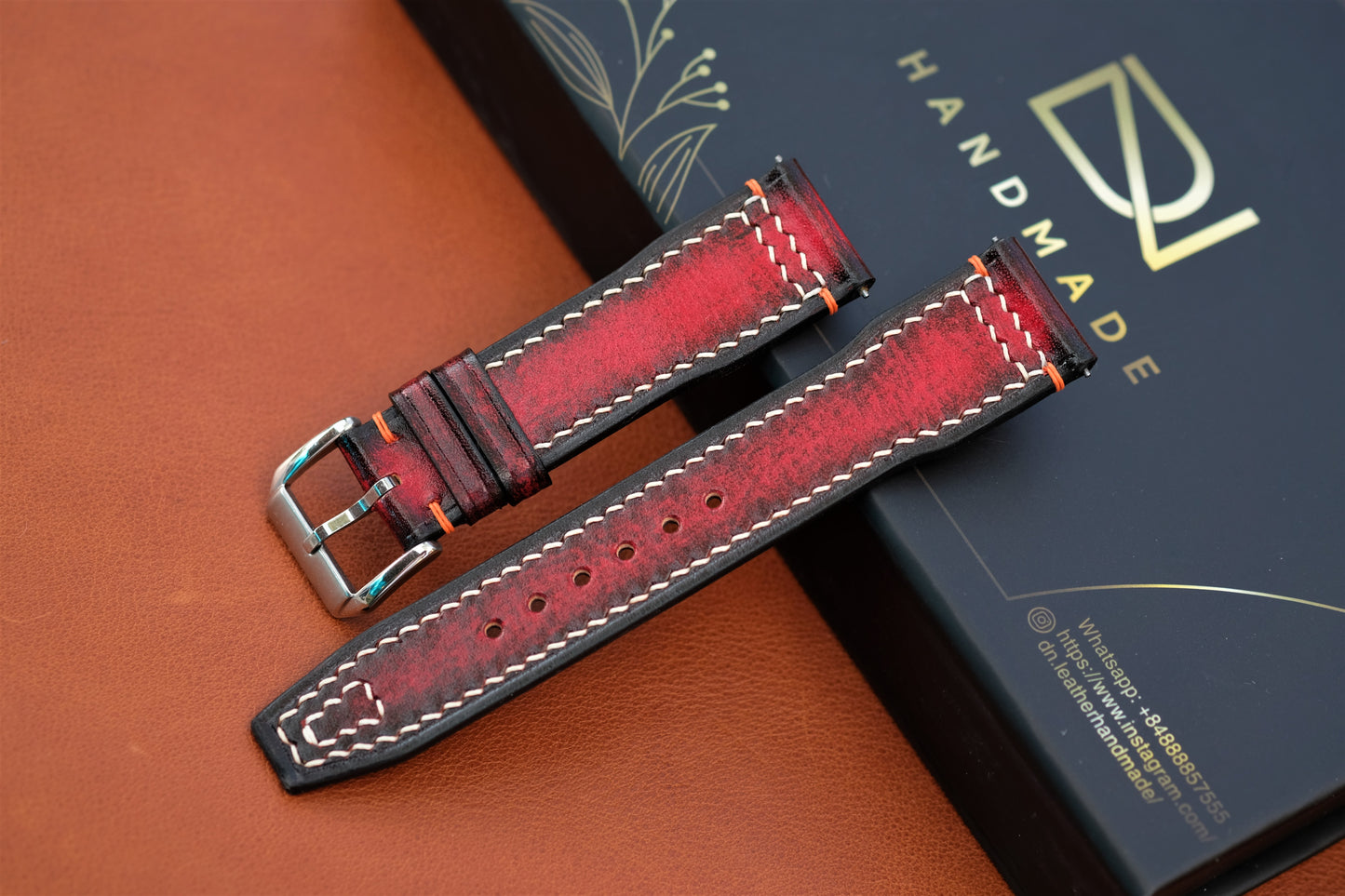 Red Veg-Tan Leather Watch Strap