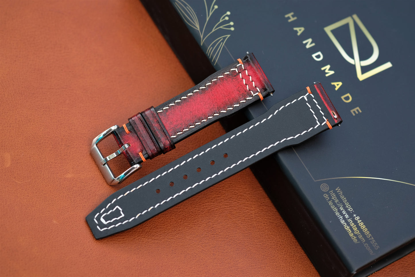 Red Veg-Tan Leather Watch Strap