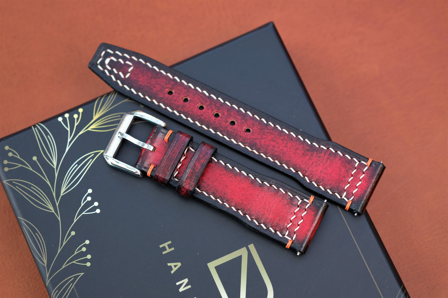 Red Veg-Tan Leather Watch Strap