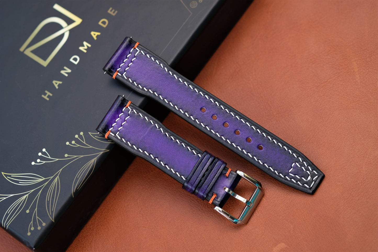 Purple Veg-Tan Leather Watch Strap