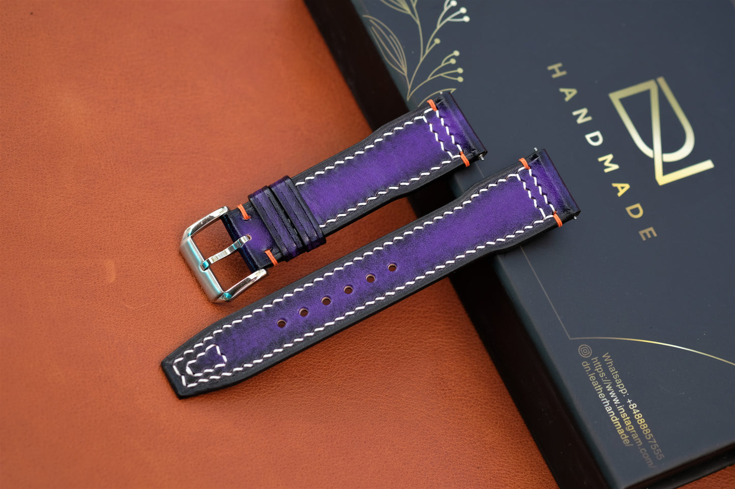 Purple Veg-Tan Leather Watch Strap