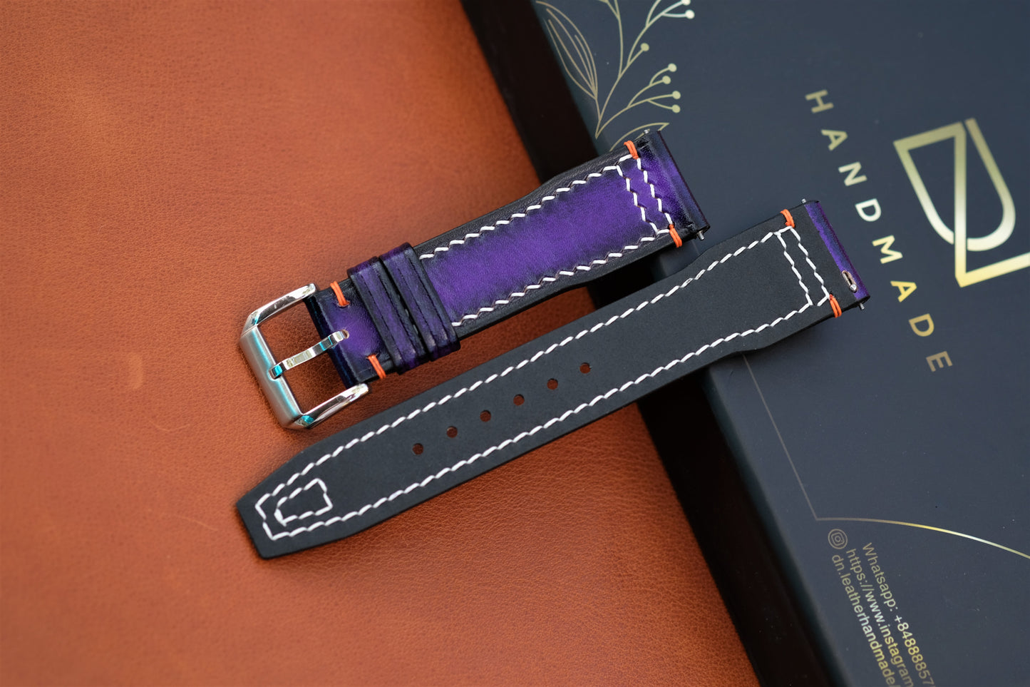 Purple Veg-Tan Leather Watch Strap