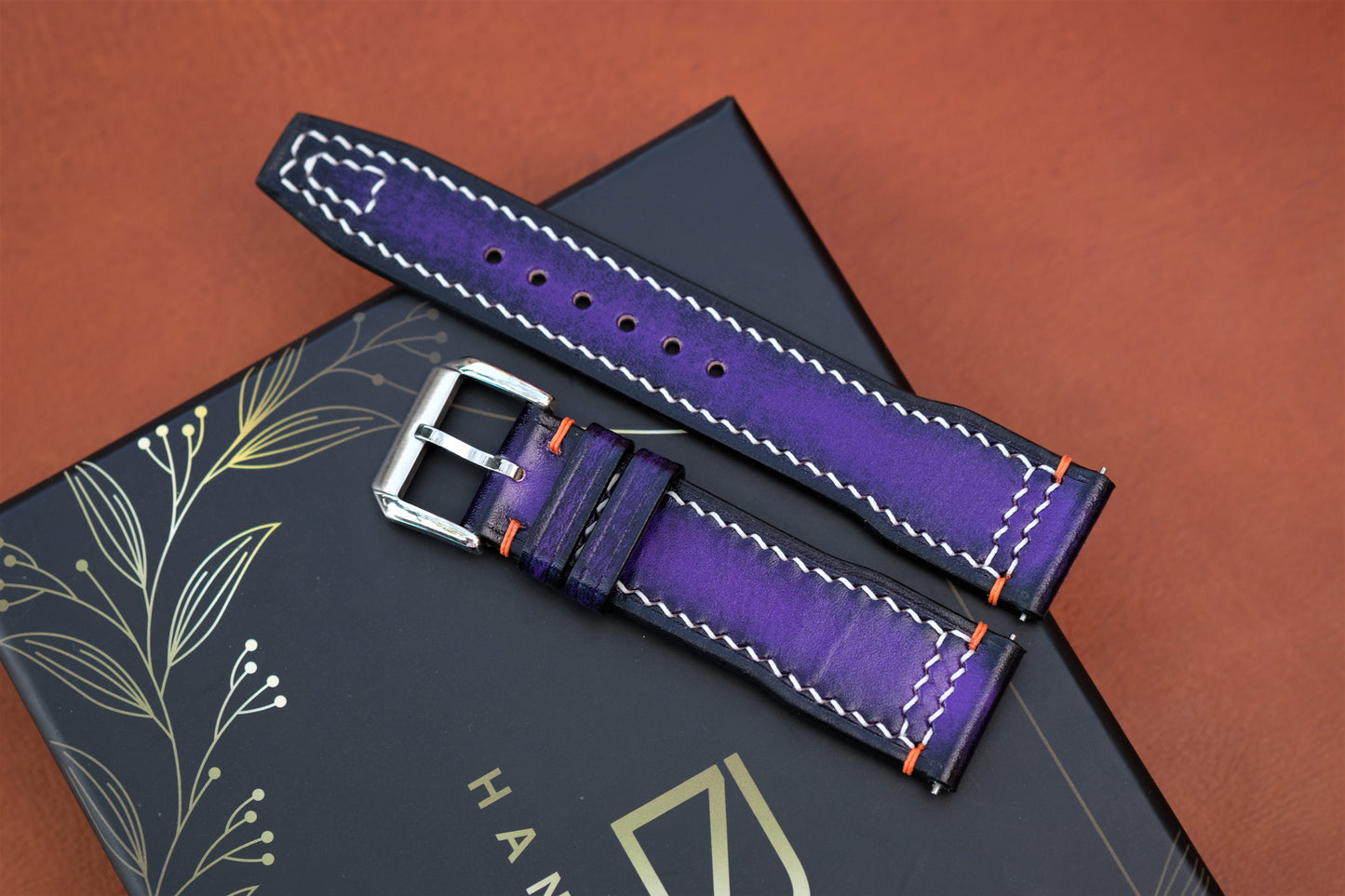 Purple Veg-Tan Leather Watch Strap