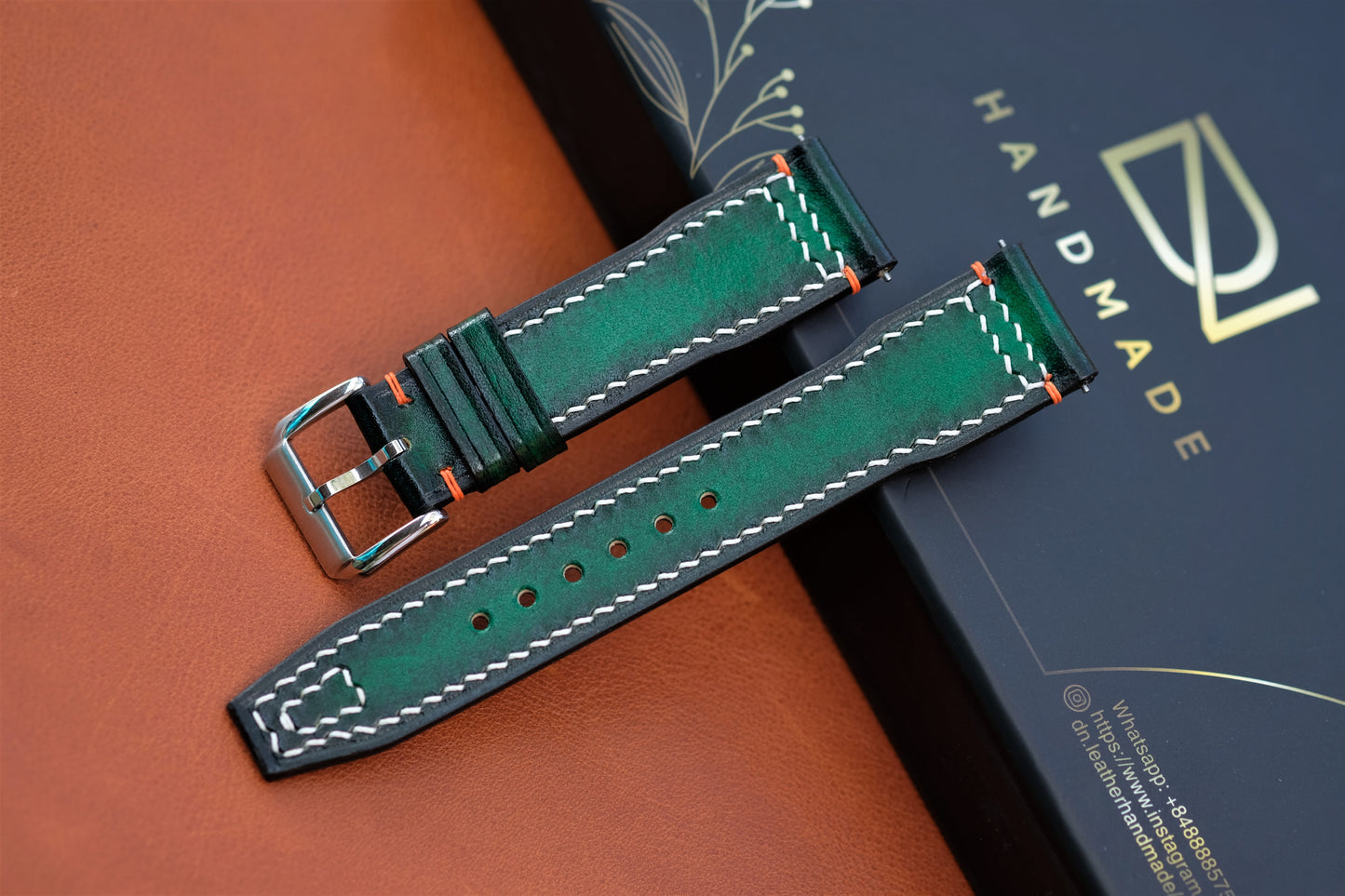 Green Veg-Tan Leather Watch Strap