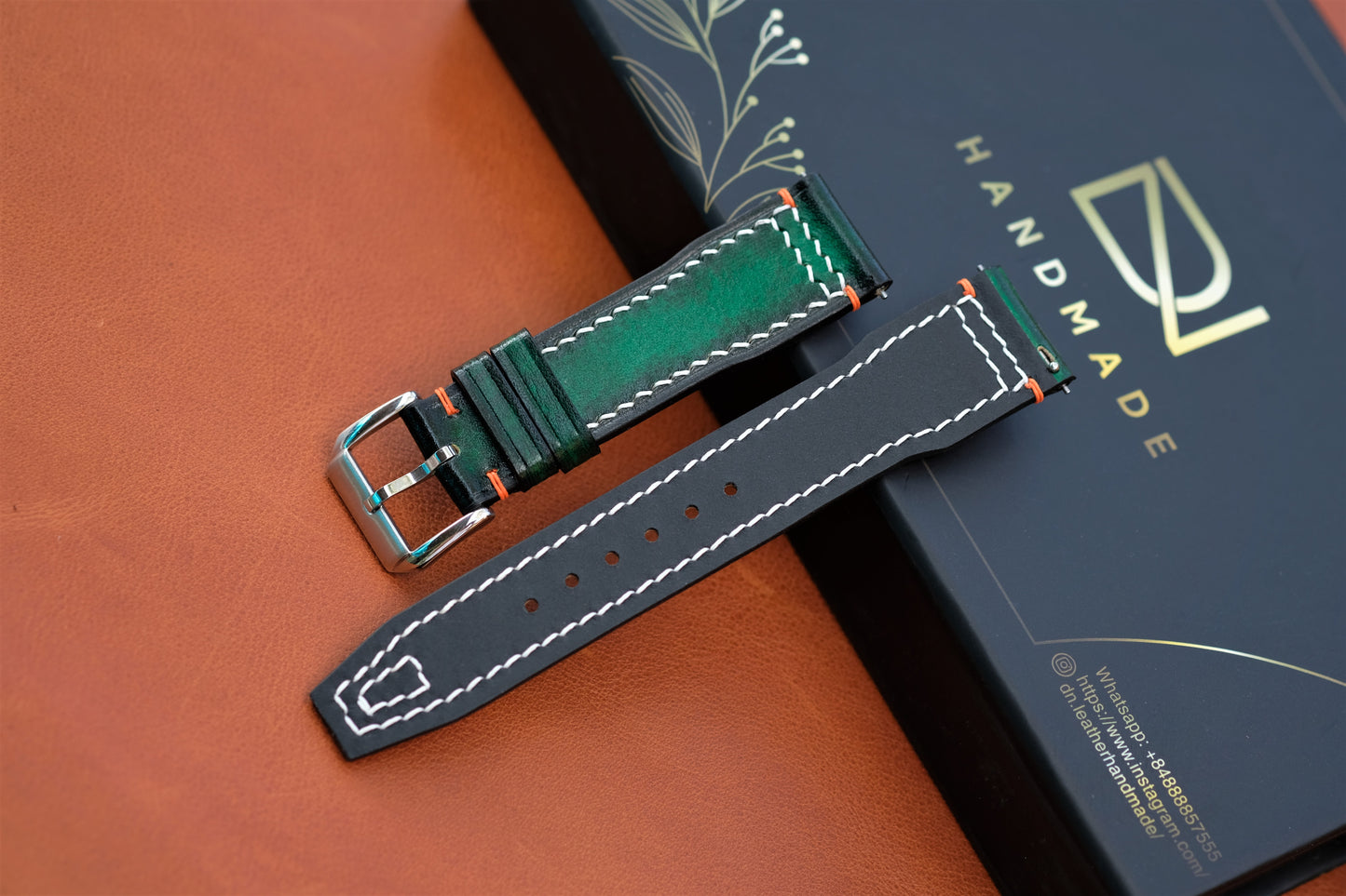 Green Veg-Tan Leather Watch Strap