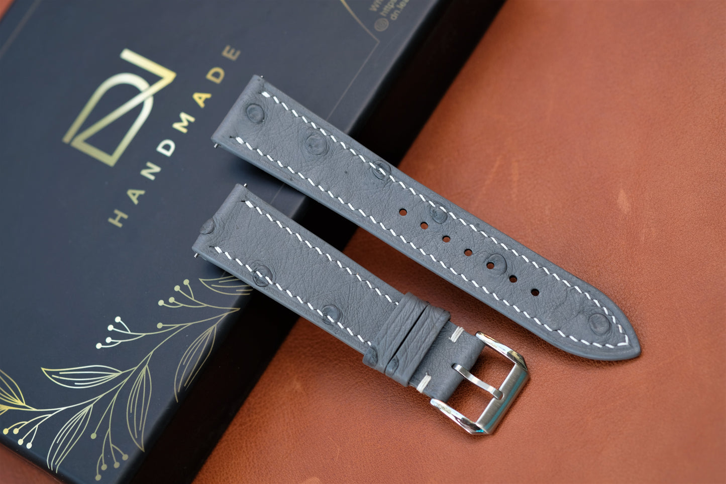 Gray Ostrich Leather Watch Strap