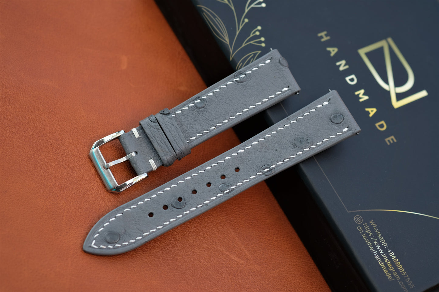 Gray Ostrich Leather Watch Strap