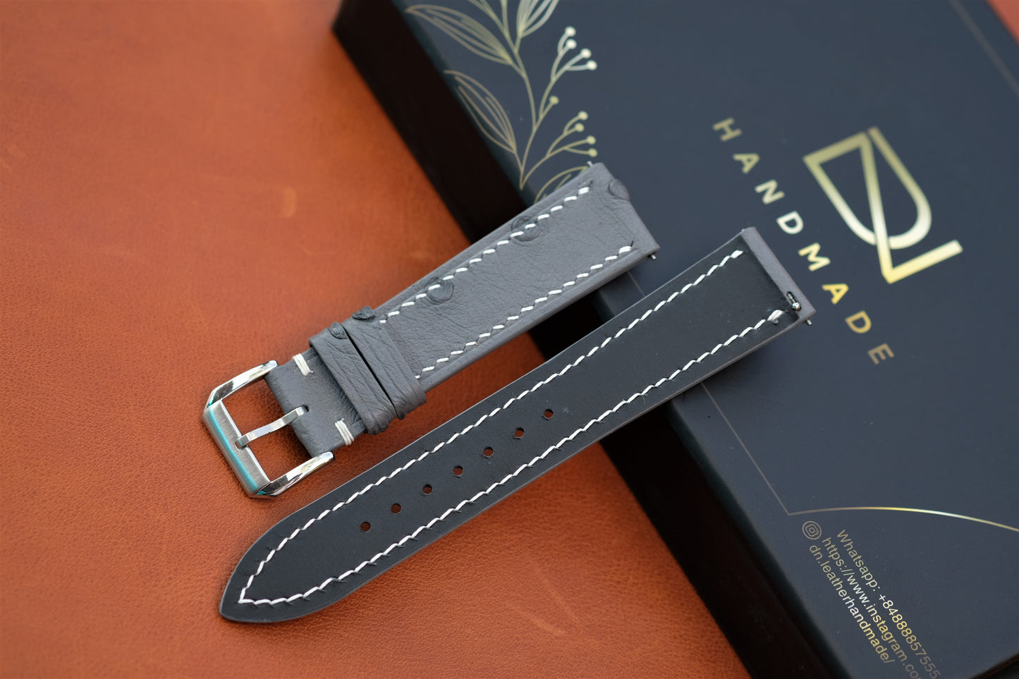 Gray Ostrich Leather Watch Strap