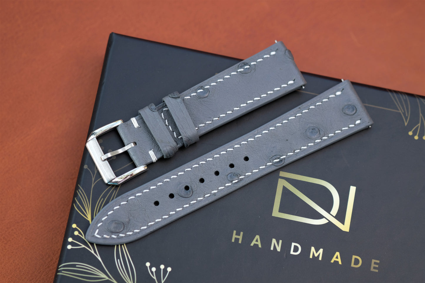 Gray Ostrich Leather Watch Strap