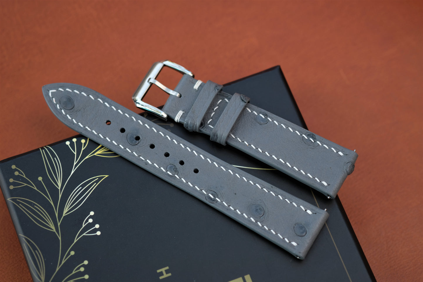 Gray Ostrich Leather Watch Strap