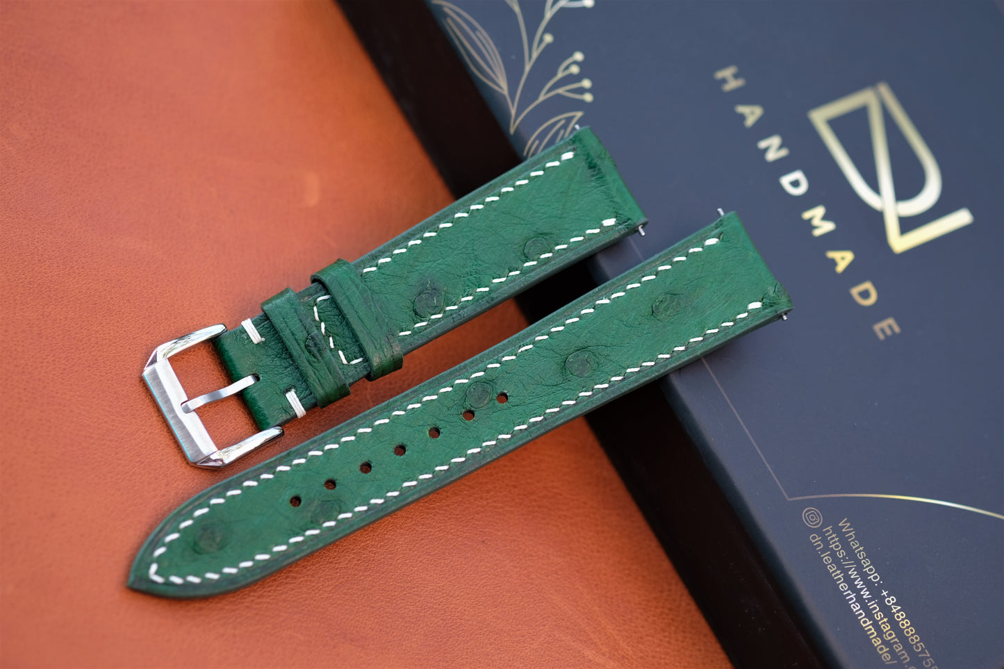 Green Ostrich Leather Watch Strap