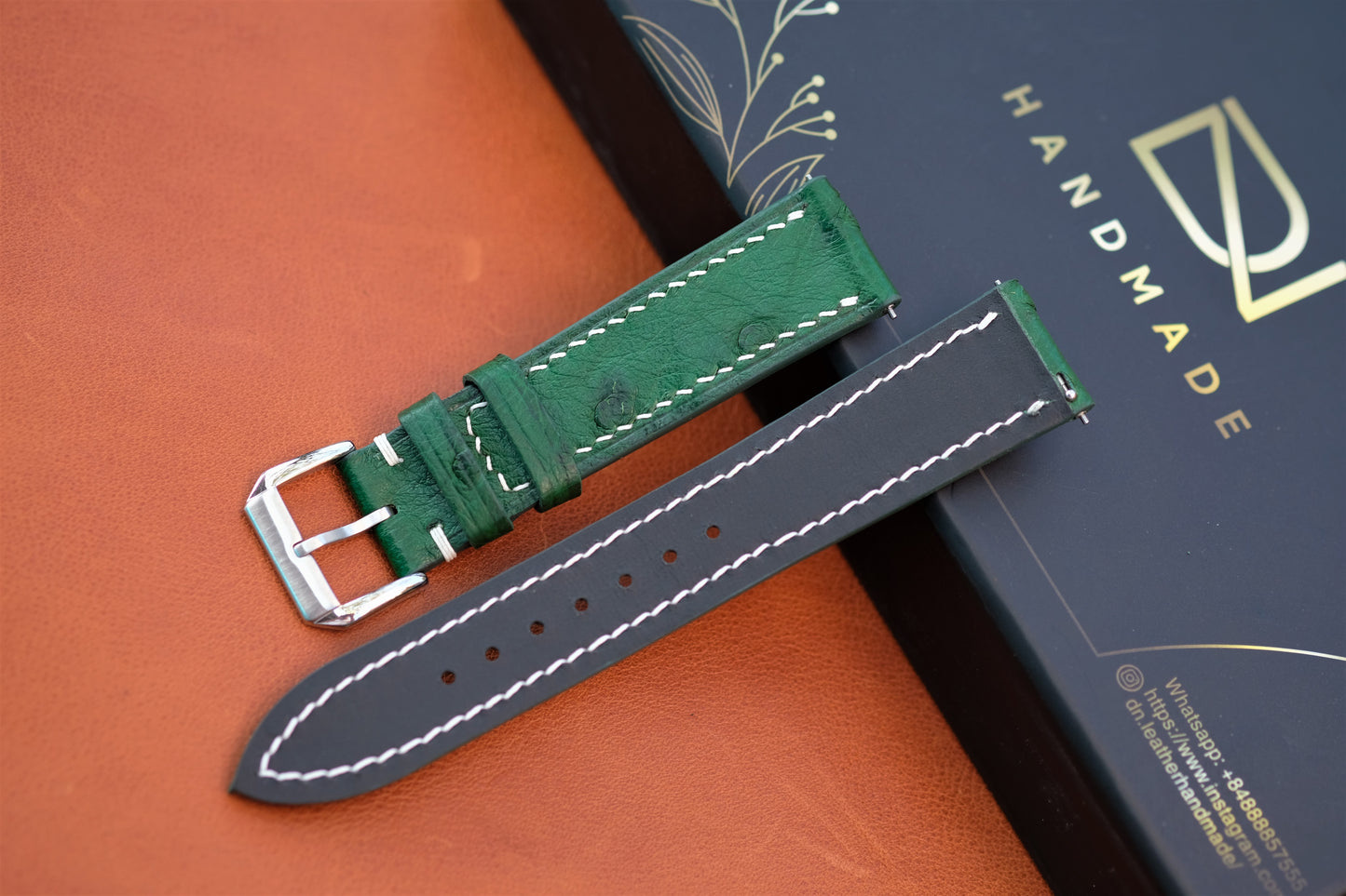 Green Ostrich Leather Watch Strap