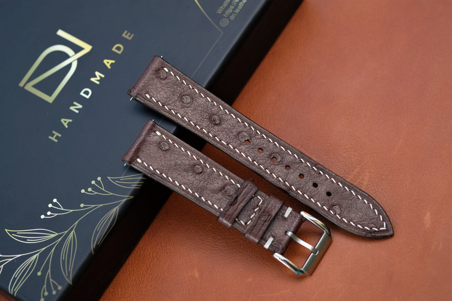 Chocolate Ostrich Leather Watch Strap