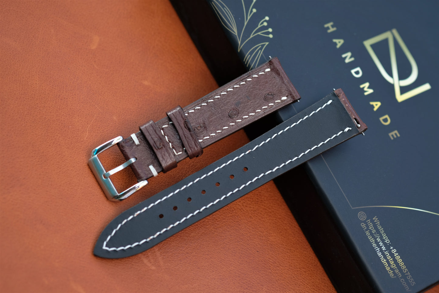 Chocolate Ostrich Leather Watch Strap