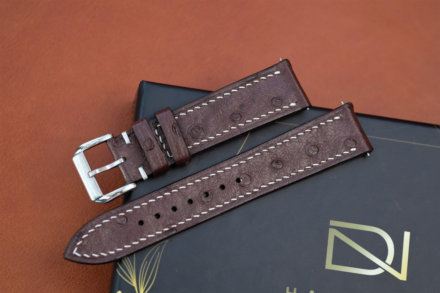 Chocolate Ostrich Leather Watch Strap