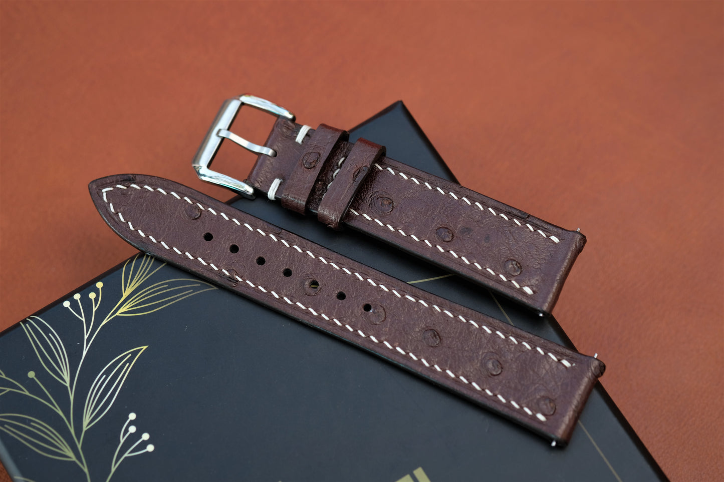 Chocolate Ostrich Leather Watch Strap