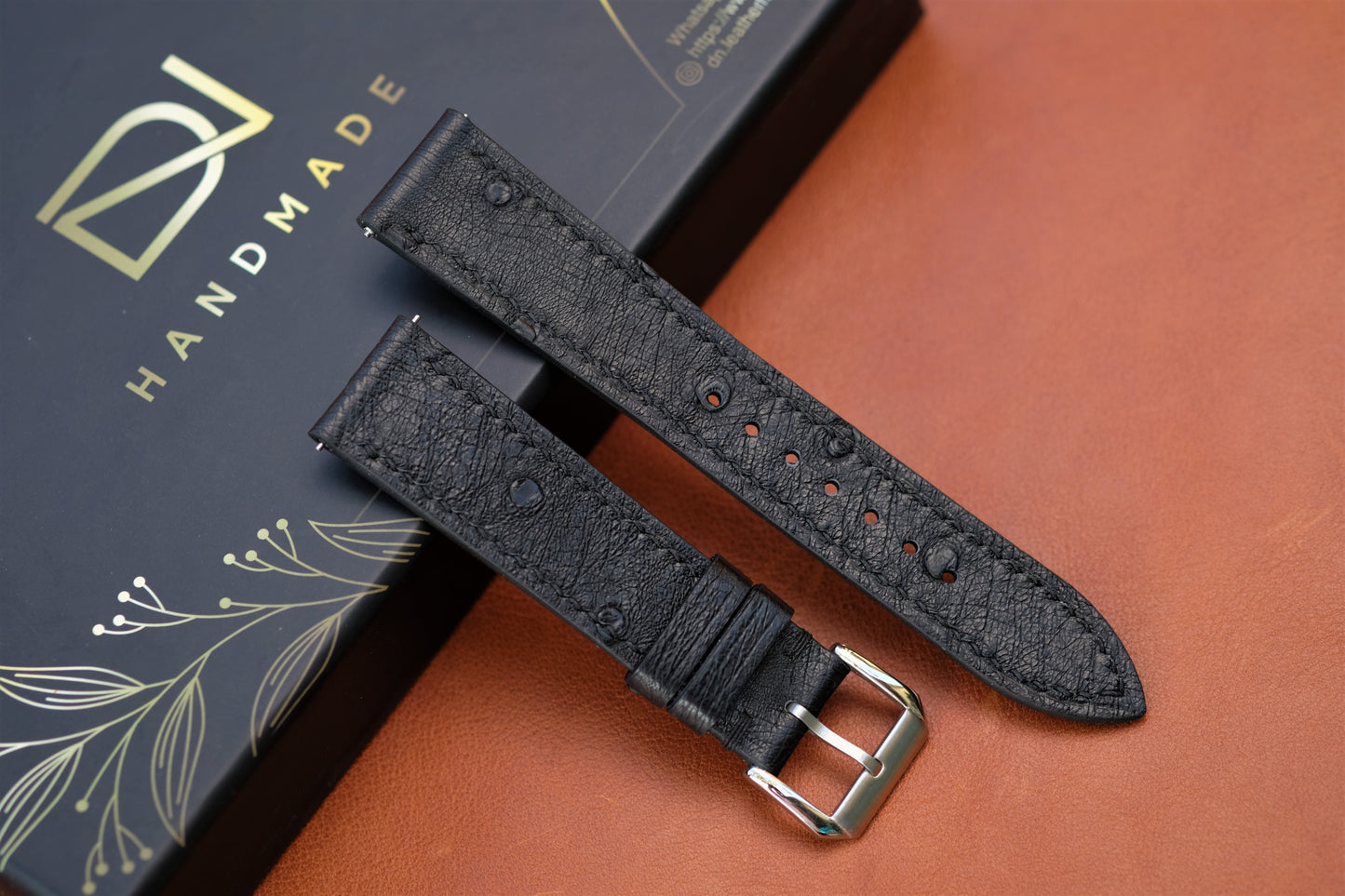 Black Ostrich Leather Watch Strap