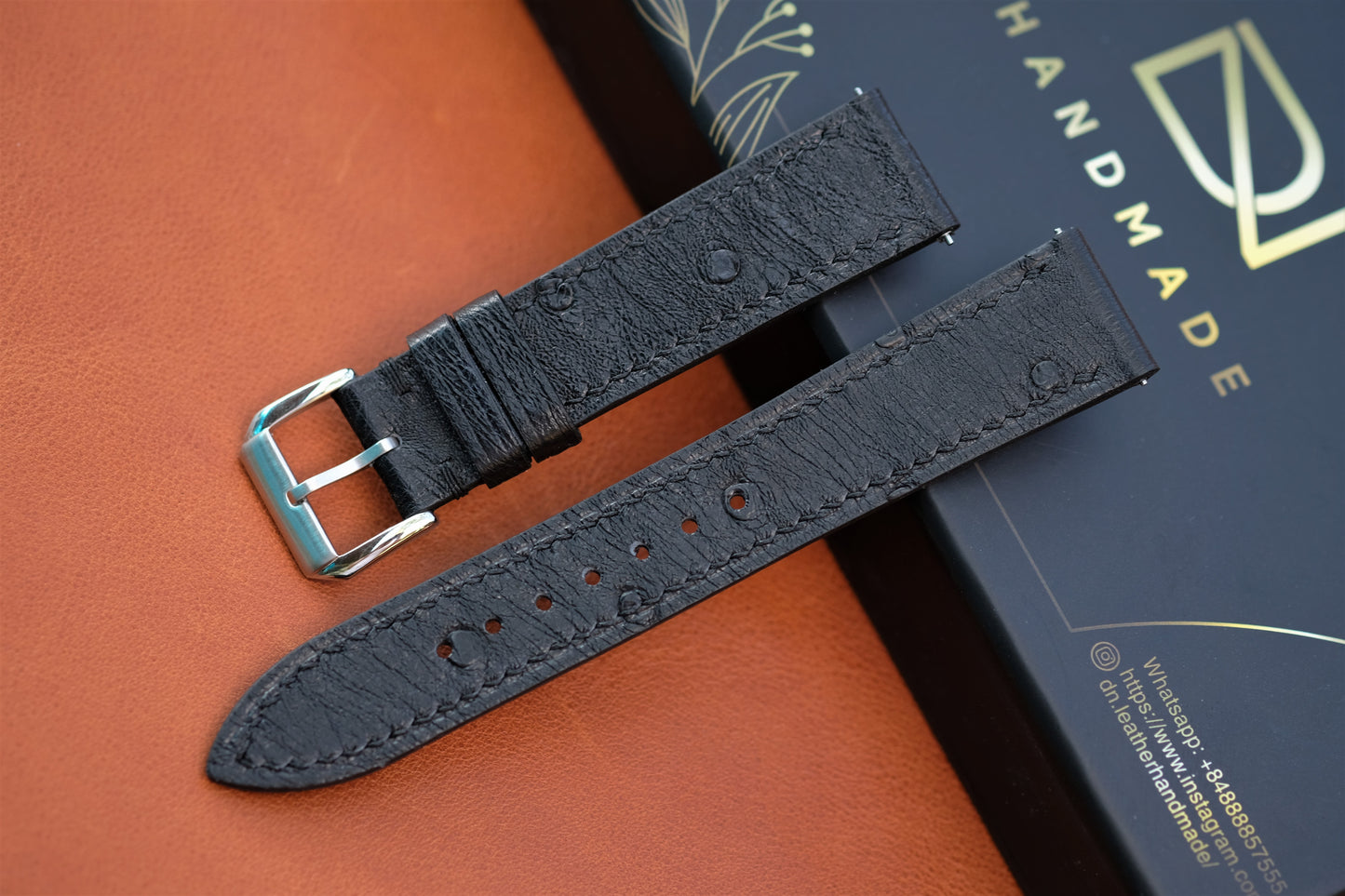 Black Ostrich Leather Watch Strap