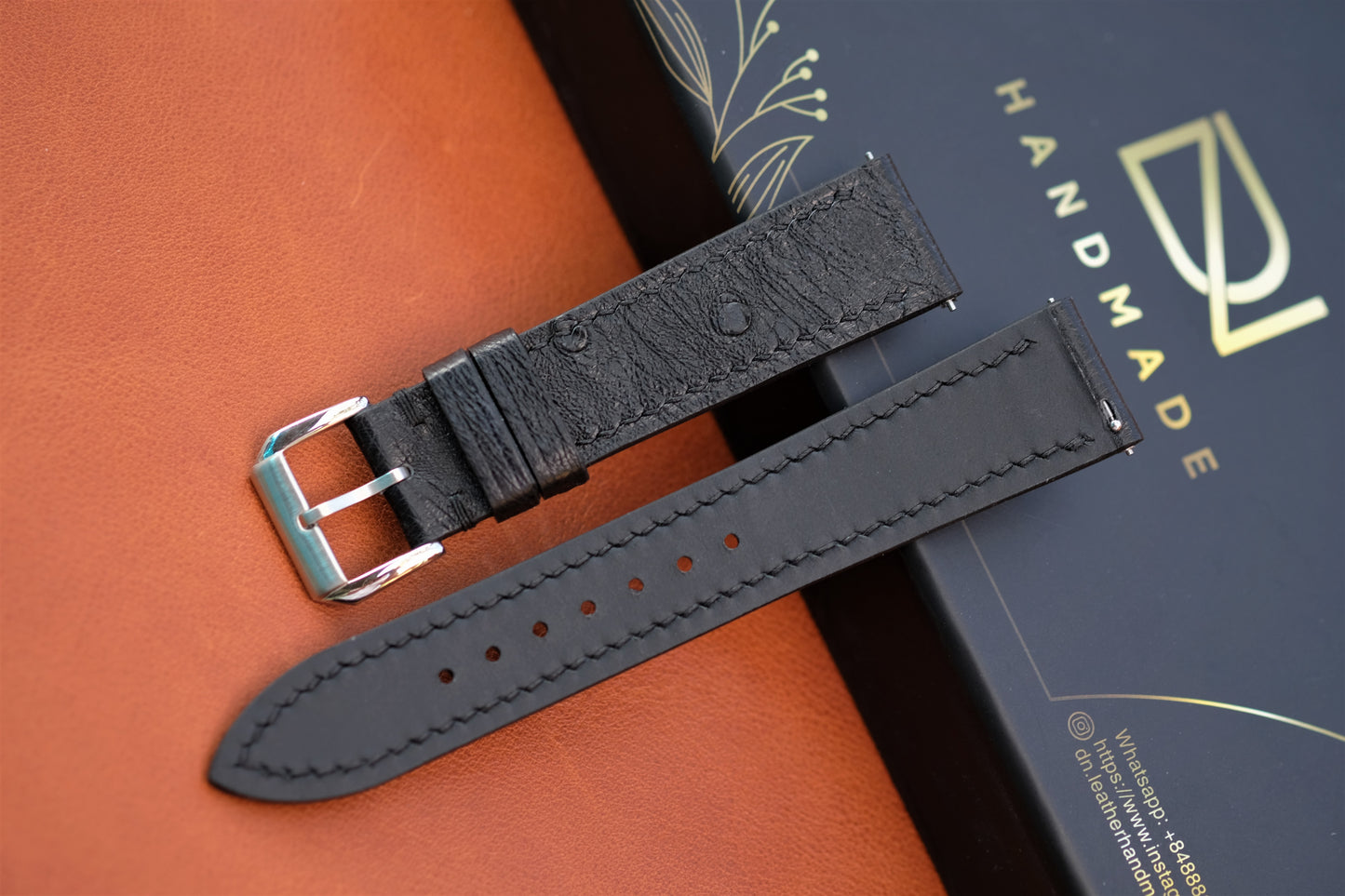 Black Ostrich Leather Watch Strap