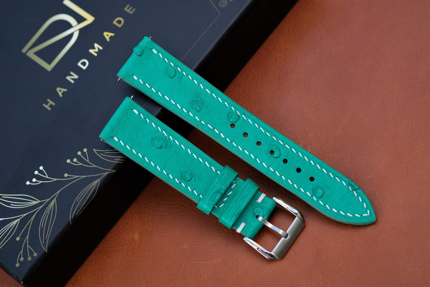 Turquoise Ostrich Leather Watch Strap