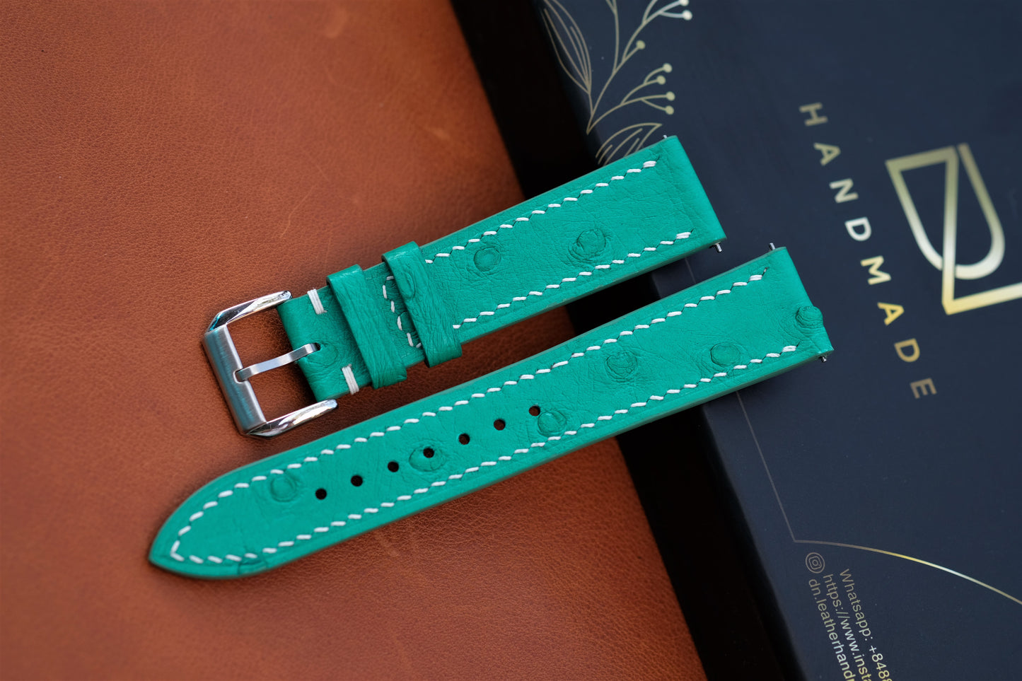 Turquoise Ostrich Leather Watch Strap