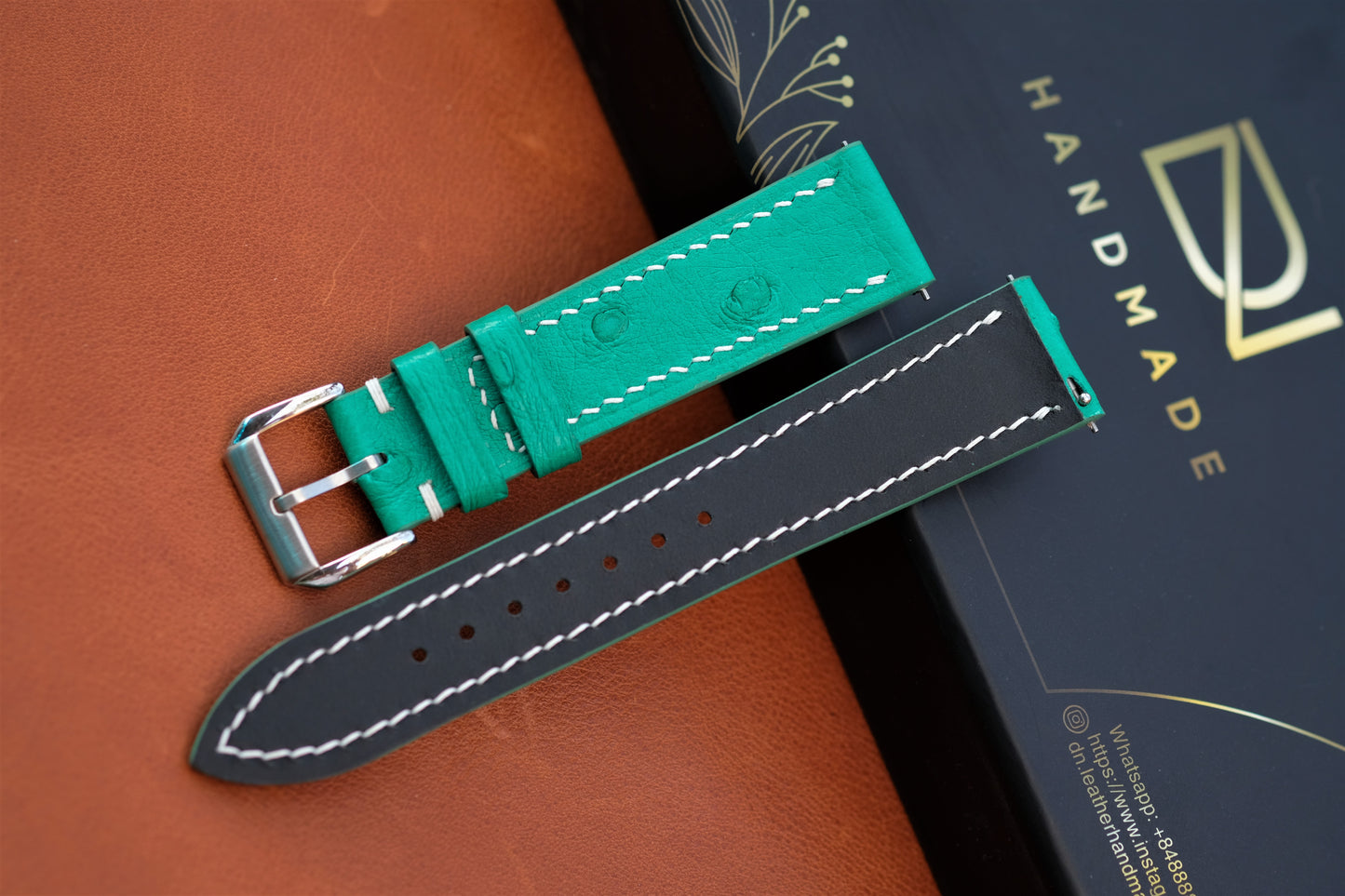 Turquoise Ostrich Leather Watch Strap