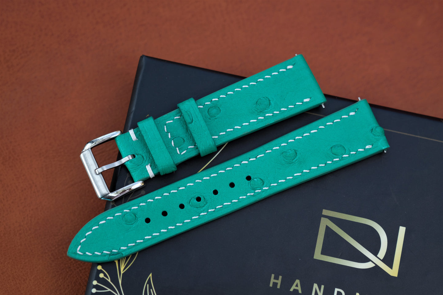 Turquoise Ostrich Leather Watch Strap