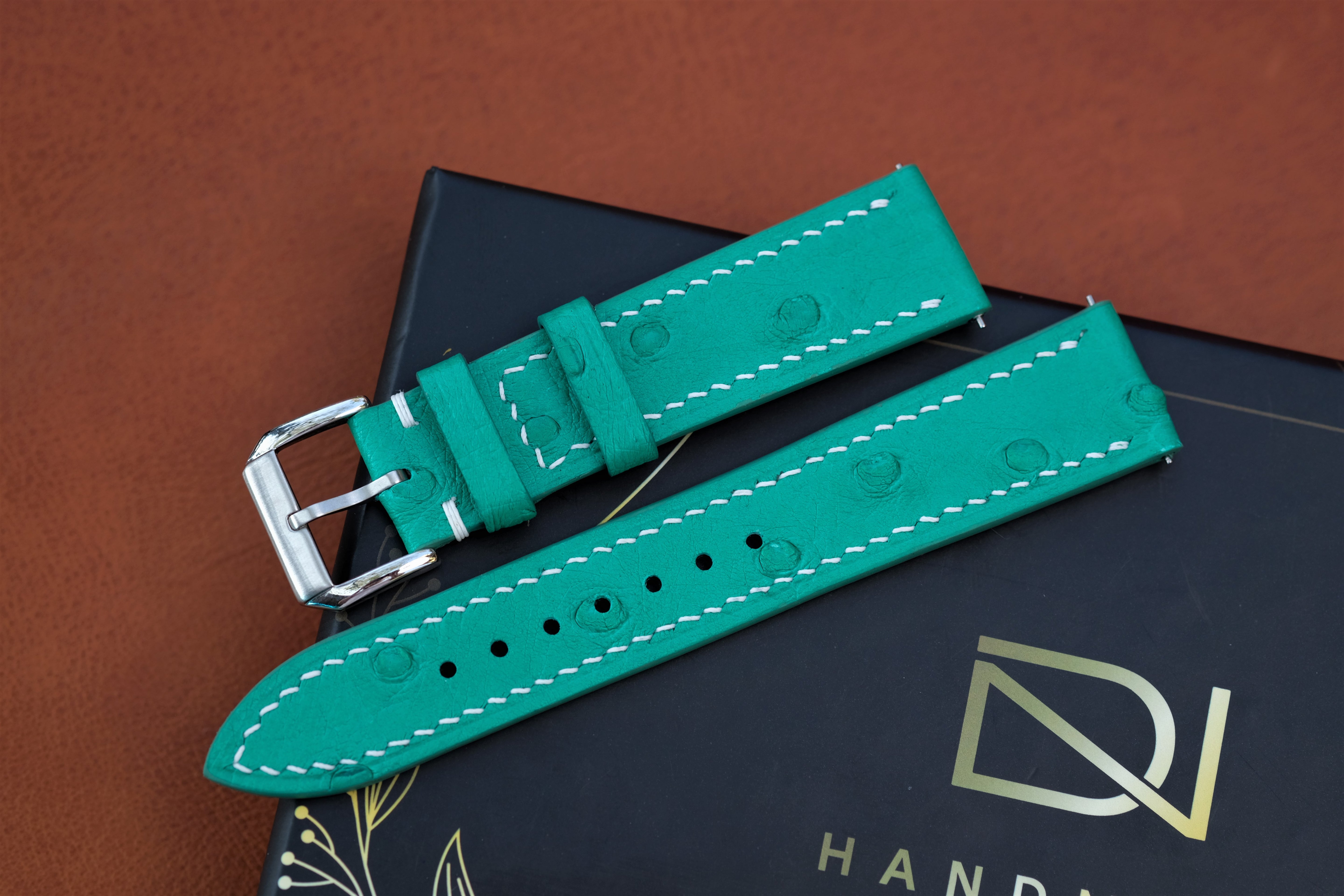 Turquoise Ostrich Leather Watch Strap