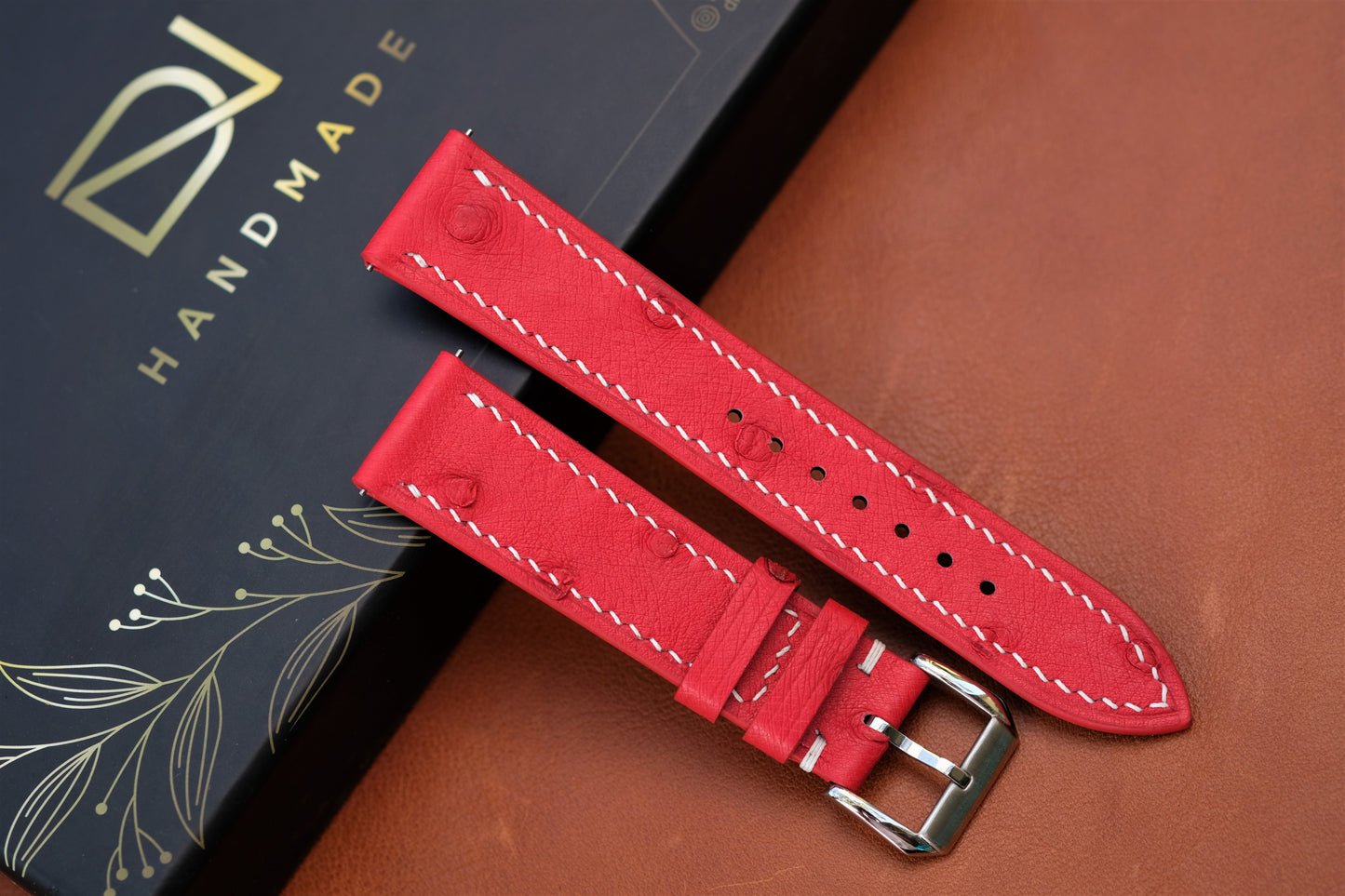 Red Ostrich Leather Watch Strap