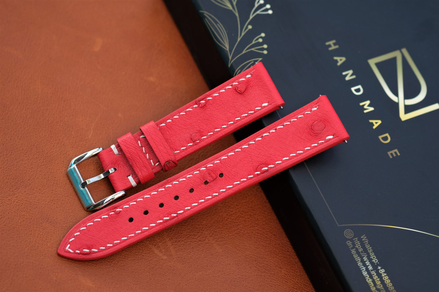 Red Ostrich Leather Watch Strap