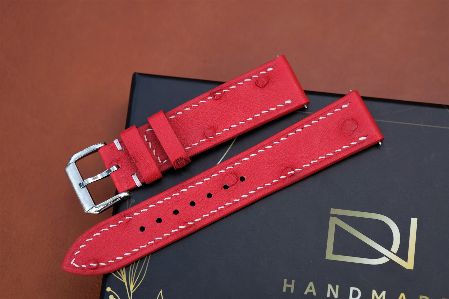 Red Ostrich Leather Watch Strap