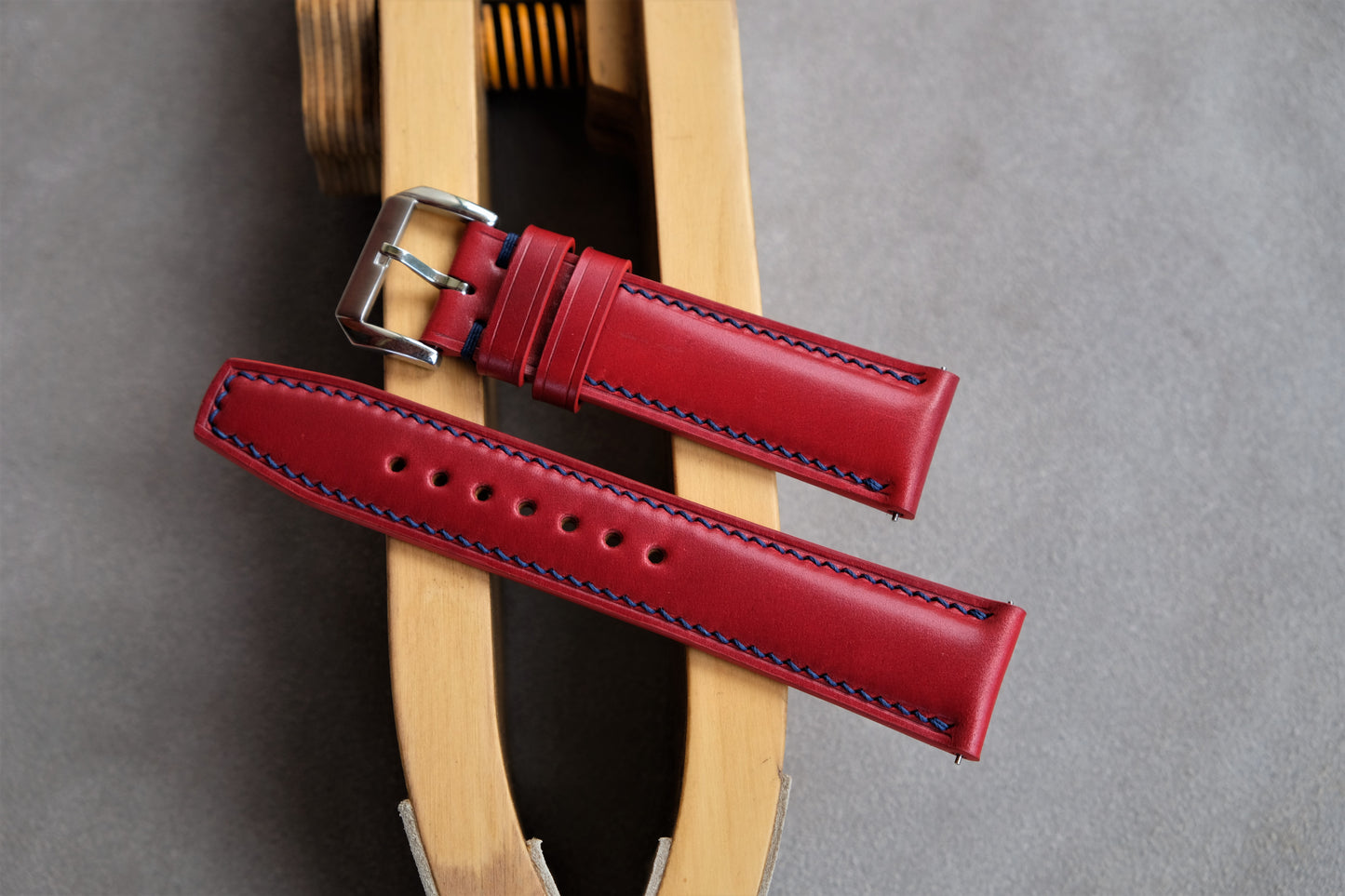 Red Shinki Hikaku Shell Cordovan Watch Strap