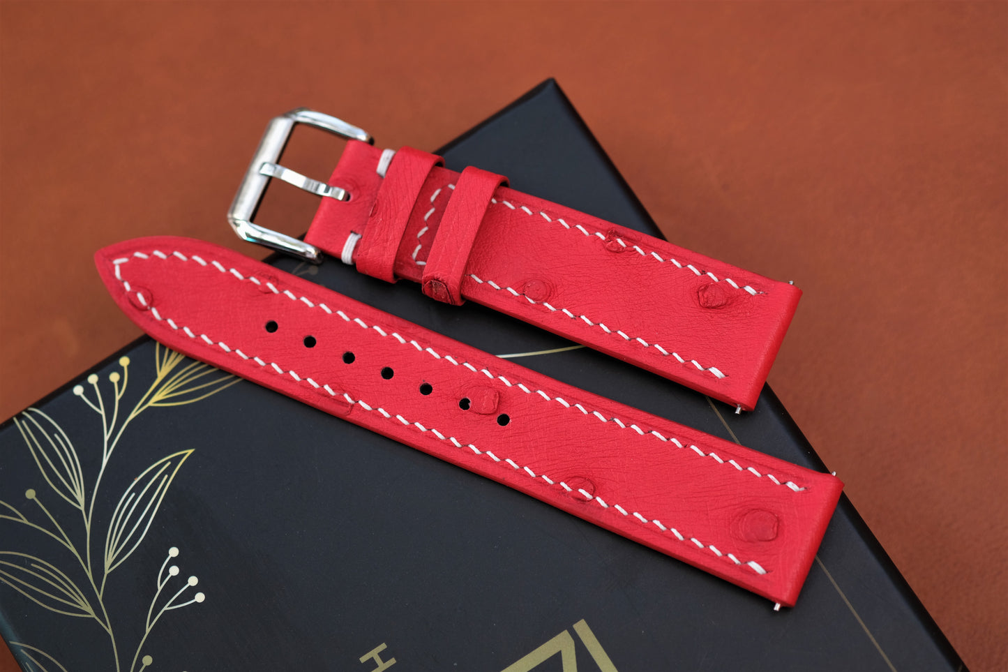 Red Ostrich Leather Watch Strap