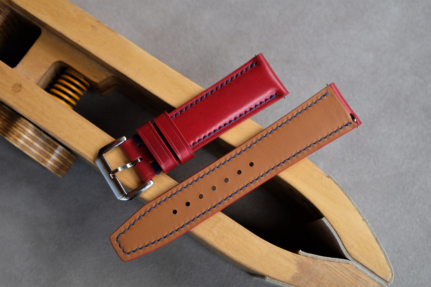 Red Shinki Hikaku Shell Cordovan Watch Strap