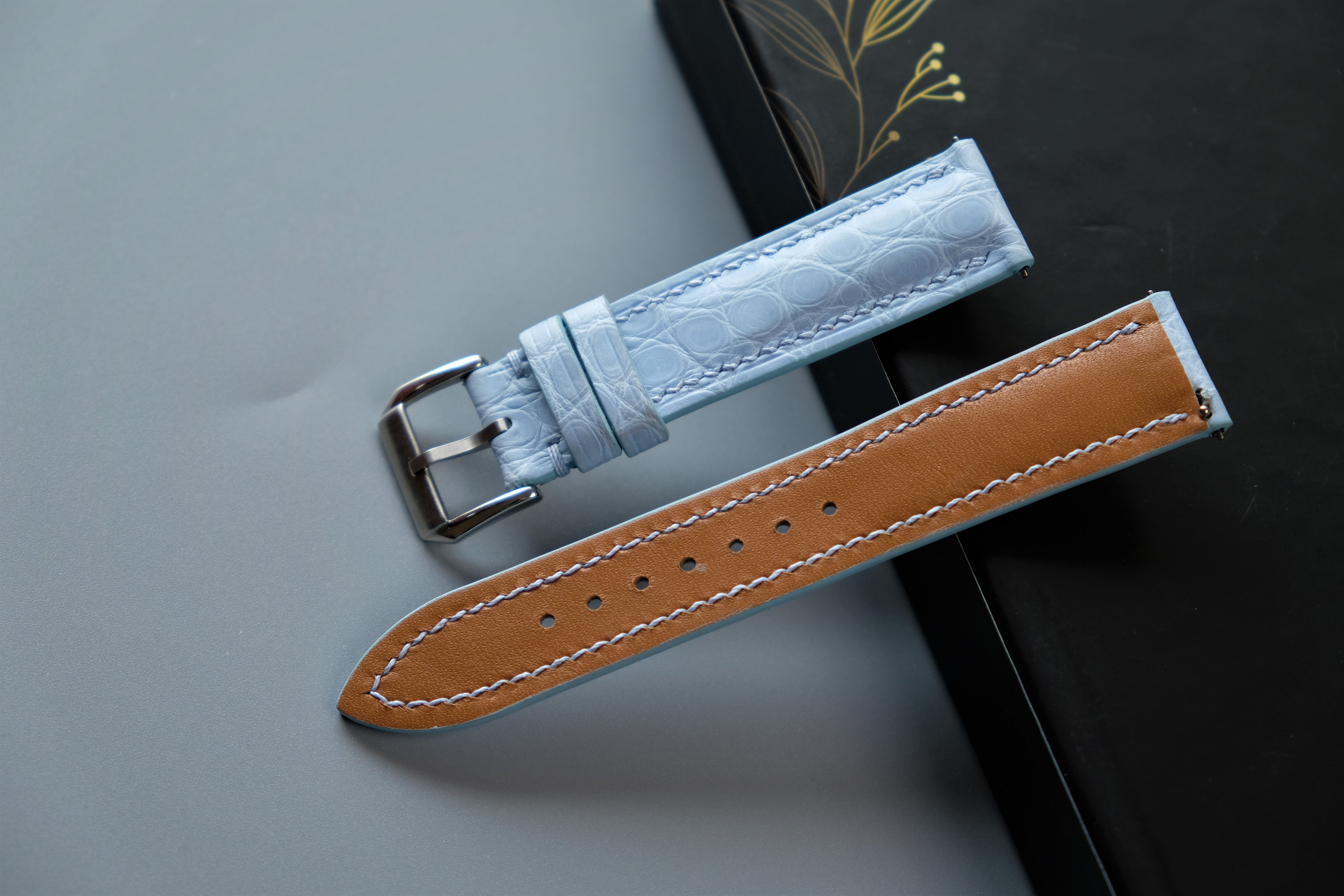 Light Blue Alligator Leather Watch Strap – Custom Sizes 10mm to 26mm