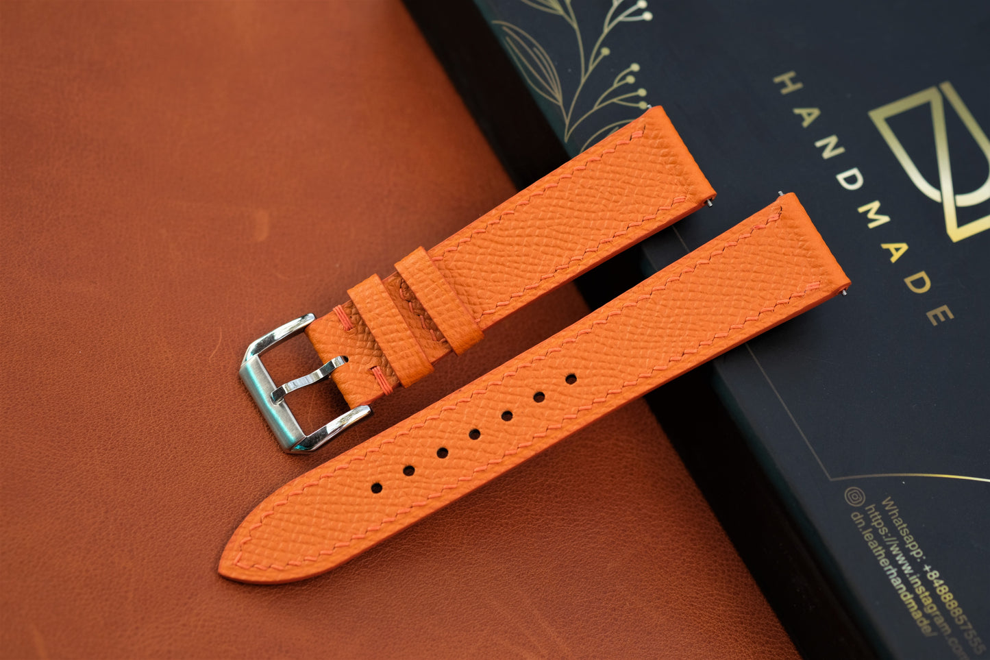 Orange Epsom Leather Watch Strap