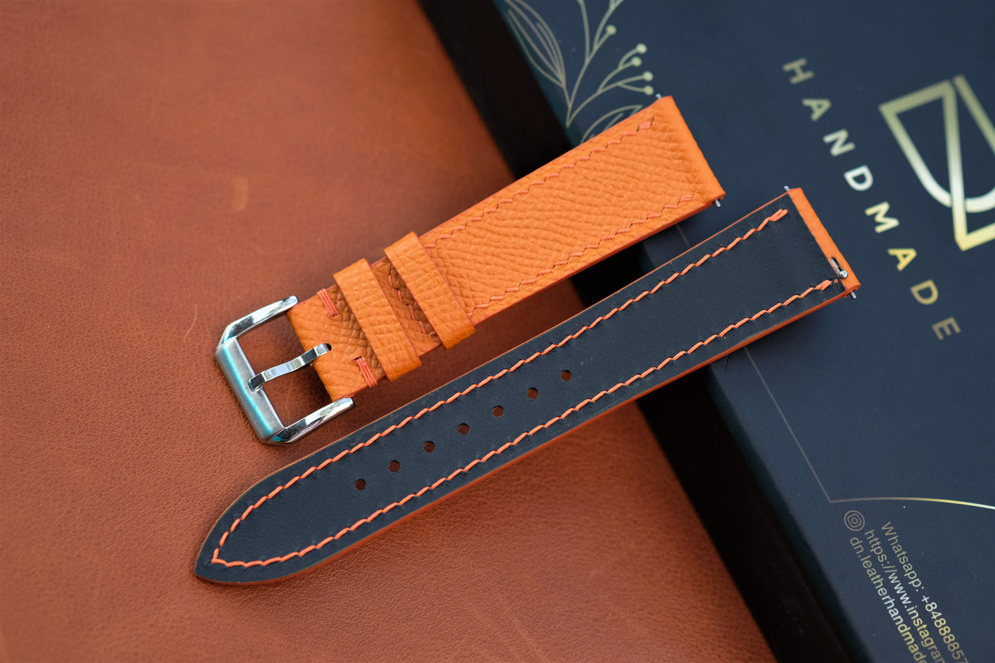 Orange Epsom Leather Watch Strap