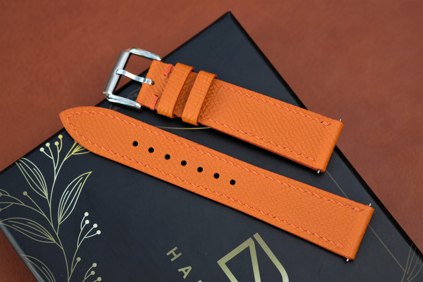 Orange Epsom Leather Watch Strap