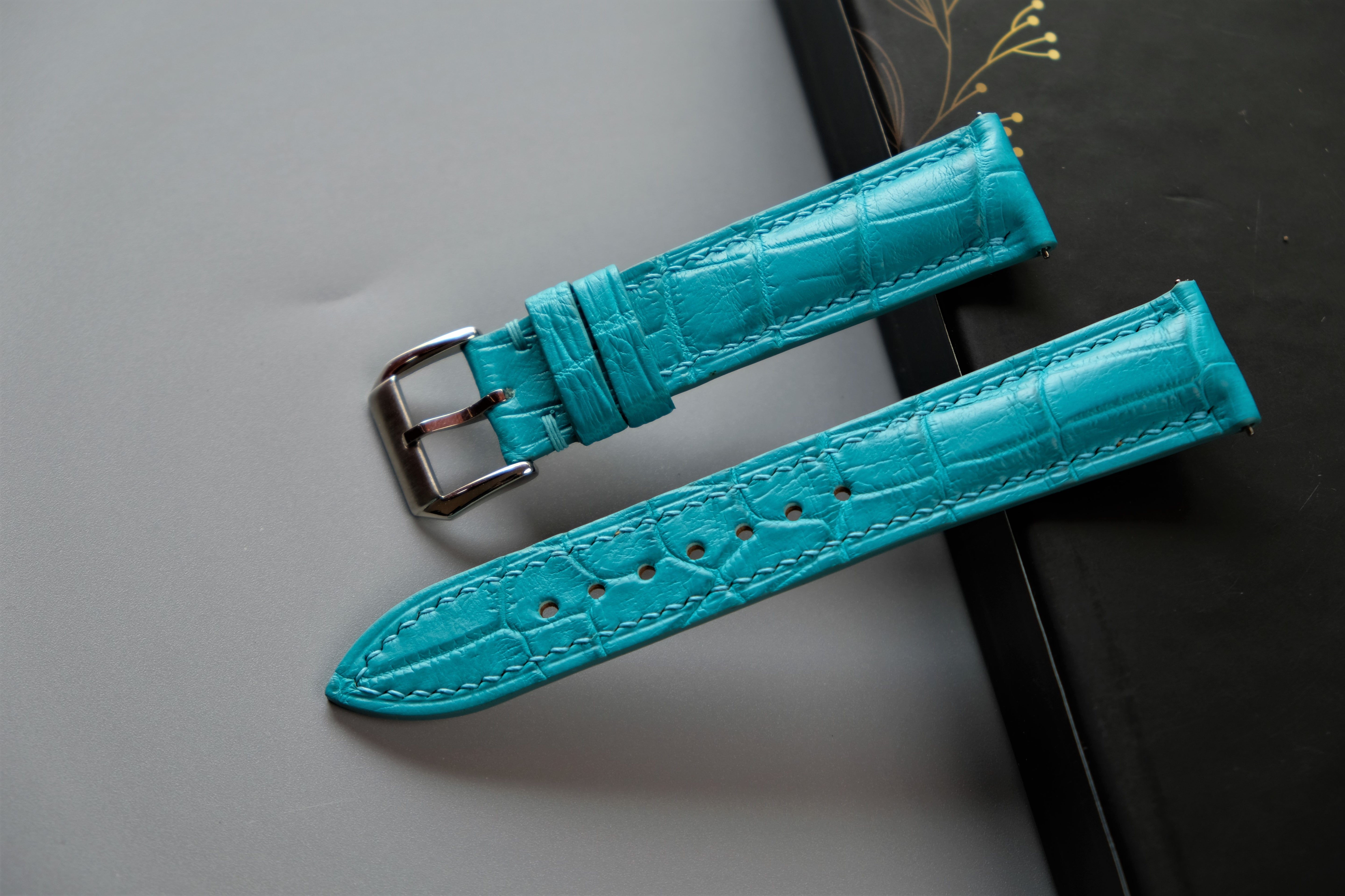 Ball Blue Alligator Leather Watch Strap – Custom Sizes 10mm to 26mm