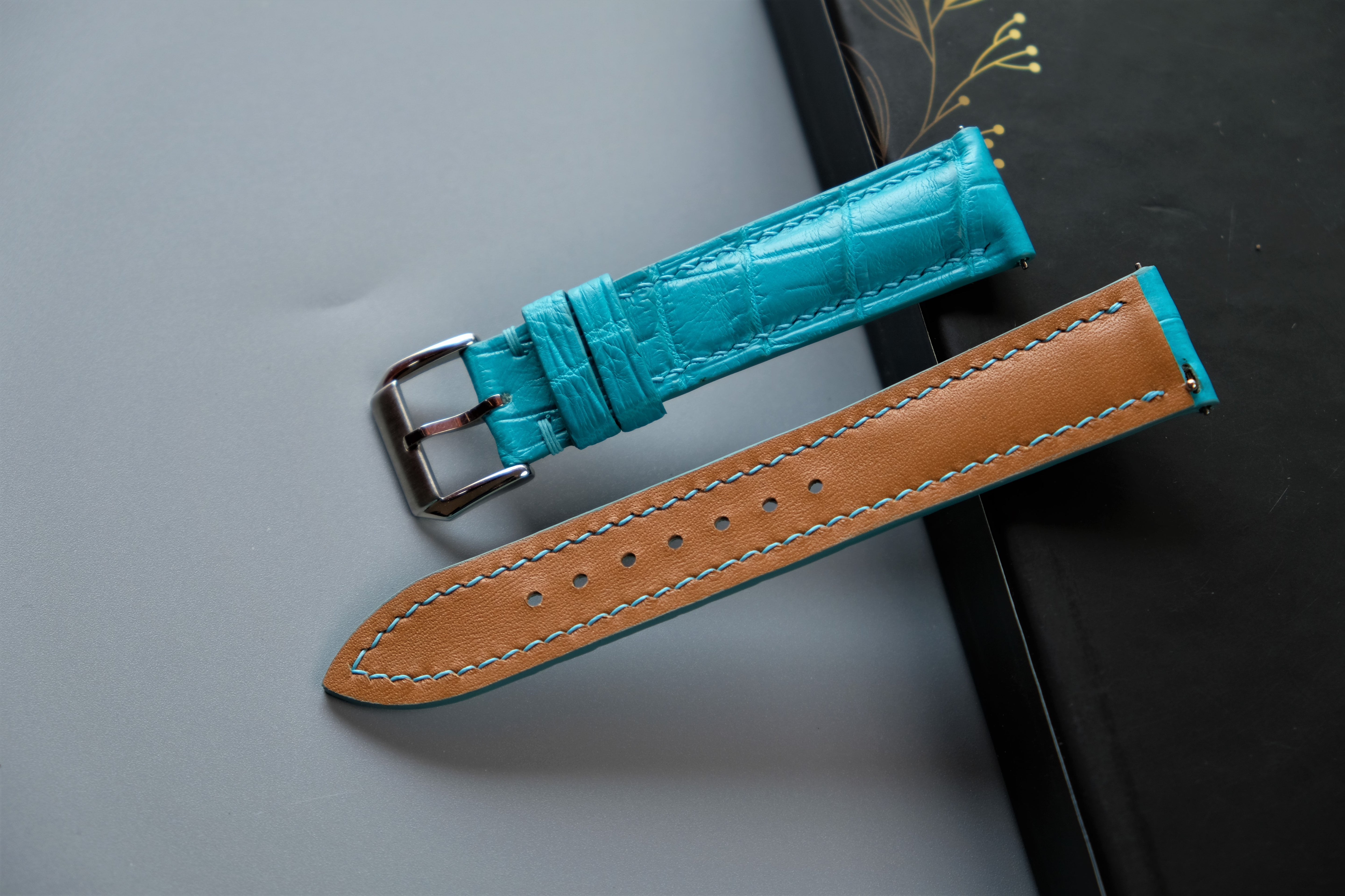 Ball Blue Alligator Leather Watch Strap – Custom Sizes 10mm to 26mm