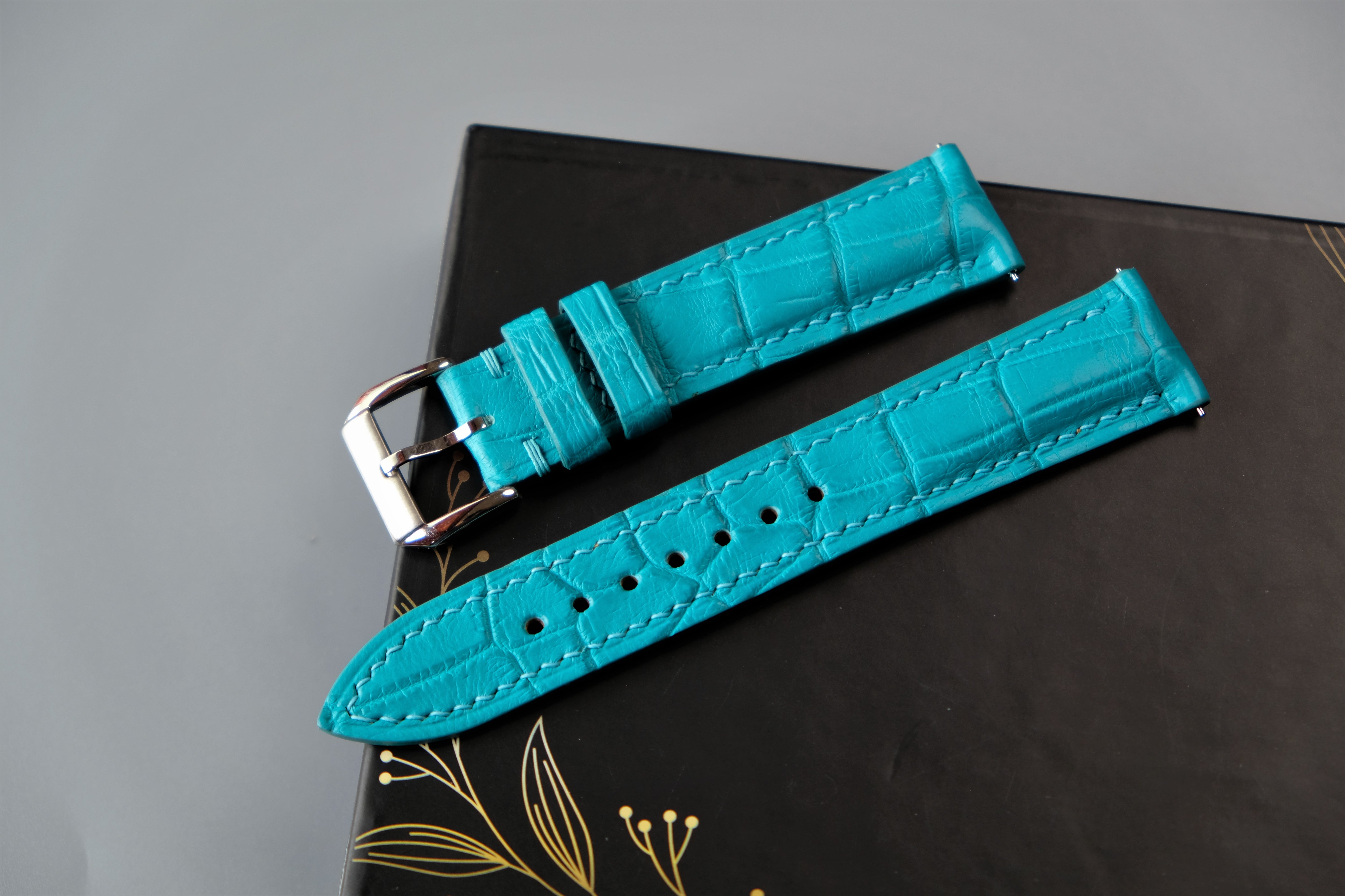 Ball Blue Alligator Leather Watch Strap – Custom Sizes 10mm to 26mm