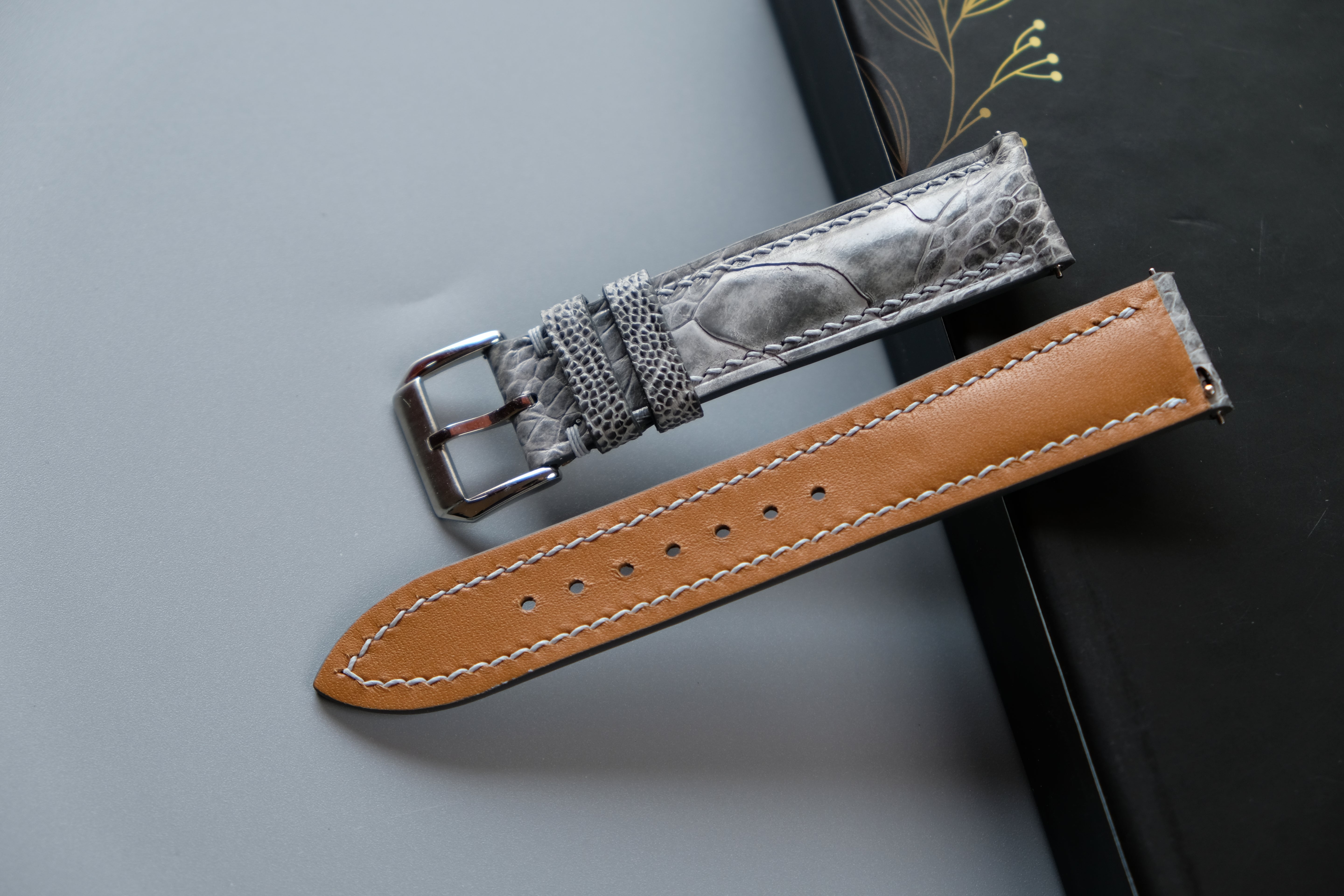 Gray Ostrich Leather Watch Strap – Custom Sizes 10mm to 26mm