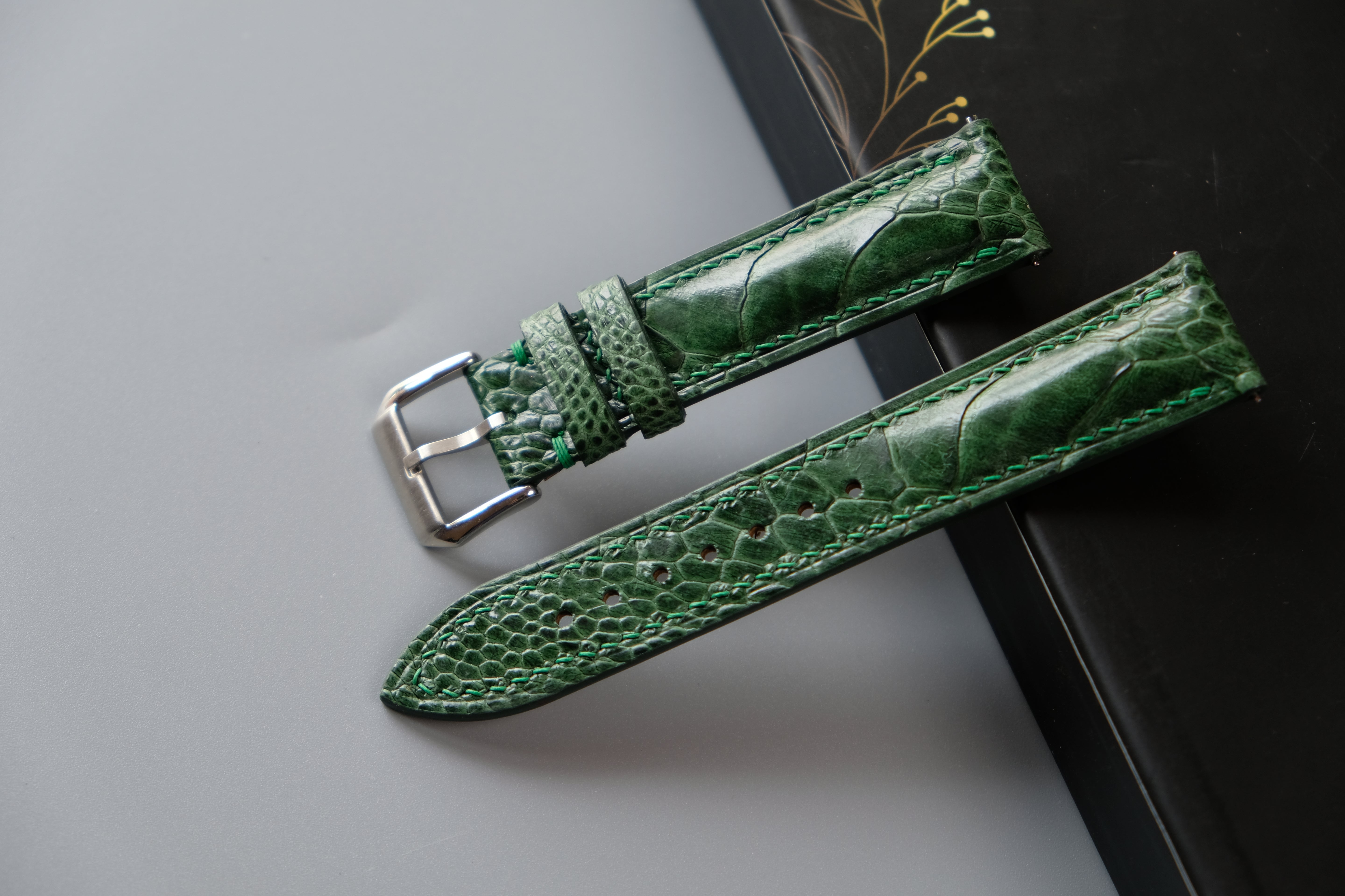 Green Ostrich Leather Watch Strap – Custom Sizes 10mm to 26mm