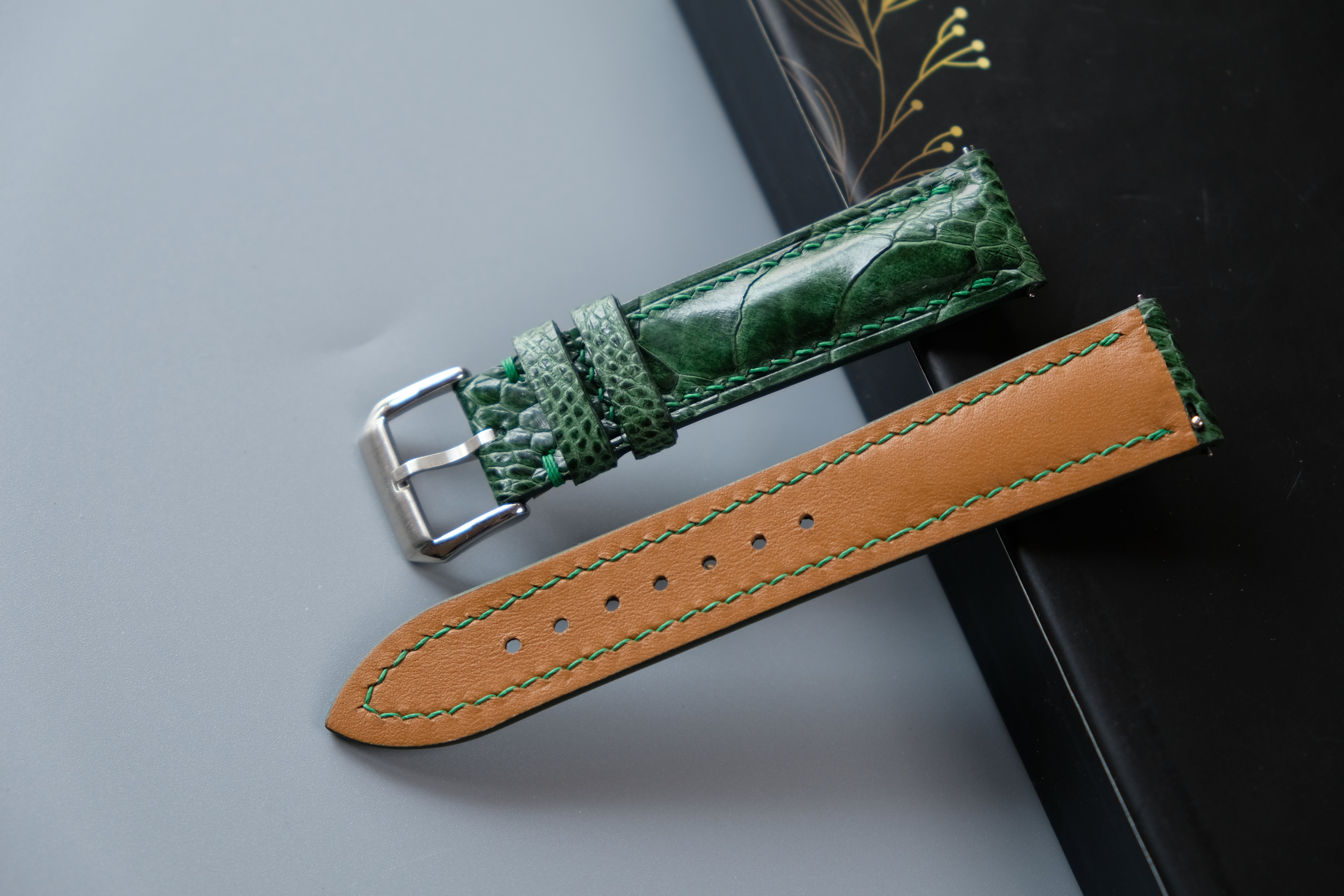 Green Ostrich Leather Watch Strap – Custom Sizes 10mm to 26mm